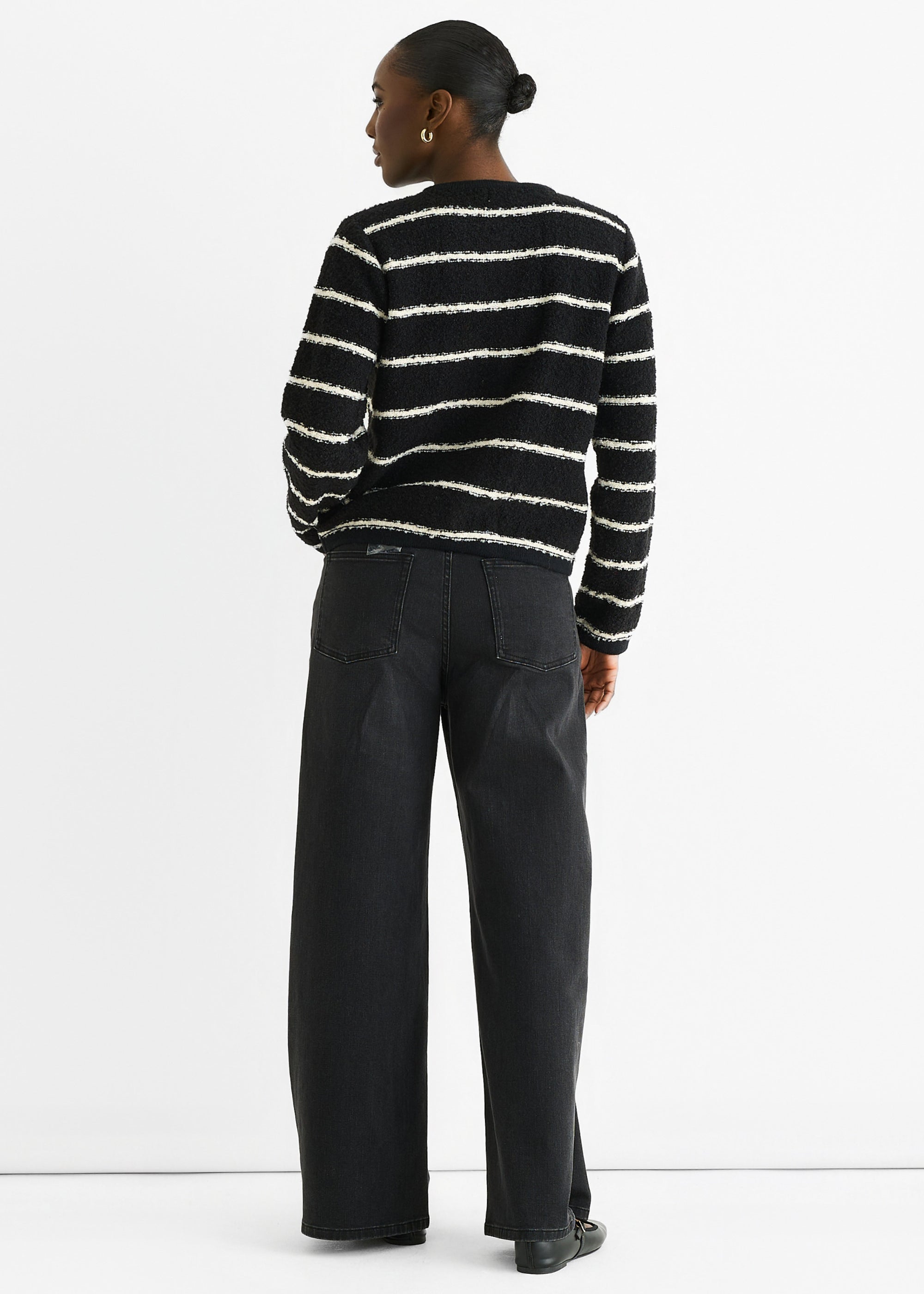 Black Stripe Boucle Recycle Knit Cardigan