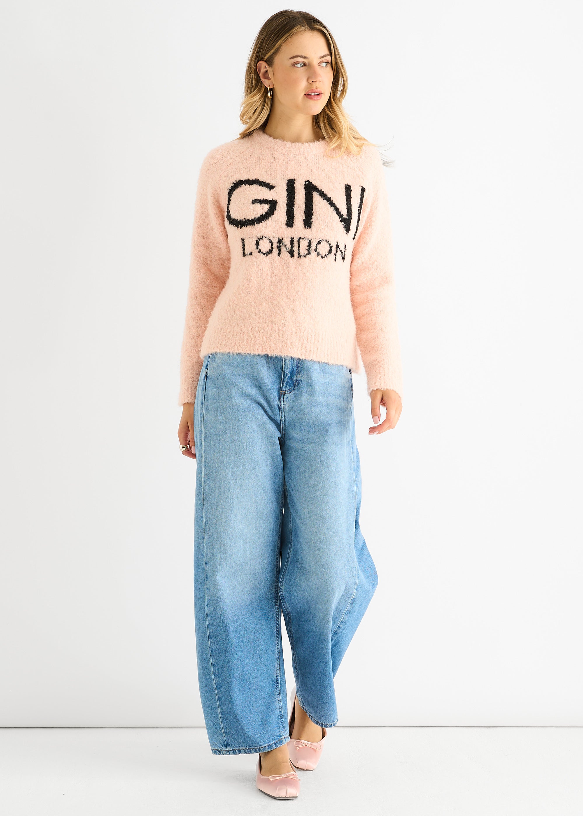 Pink Gini Logo Cozy Knit Jumper Gini London pink-gini-logo-cozy-knit-jumper-gini-london