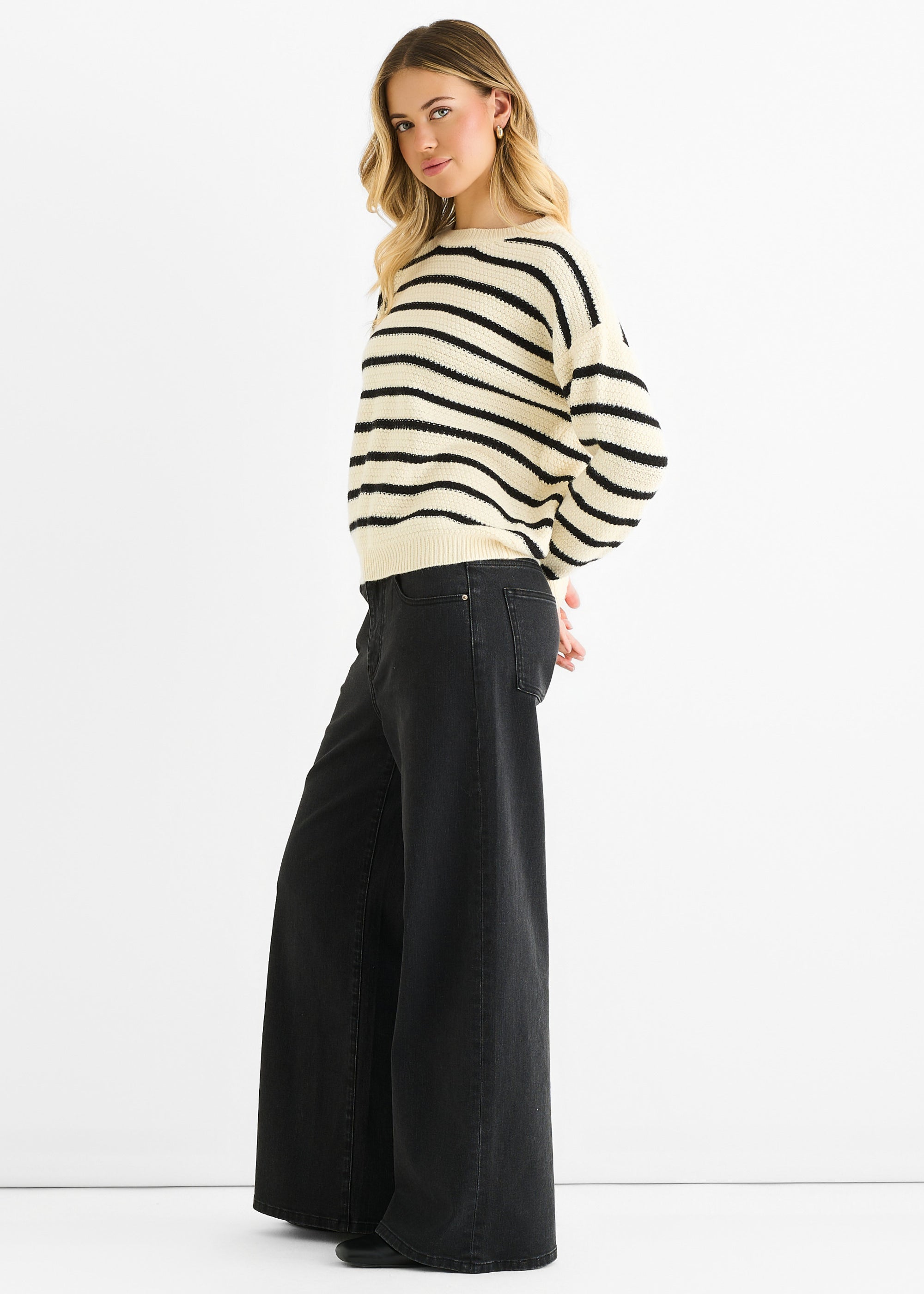Beige Stripe Chunky Knit Oversized Jumper
