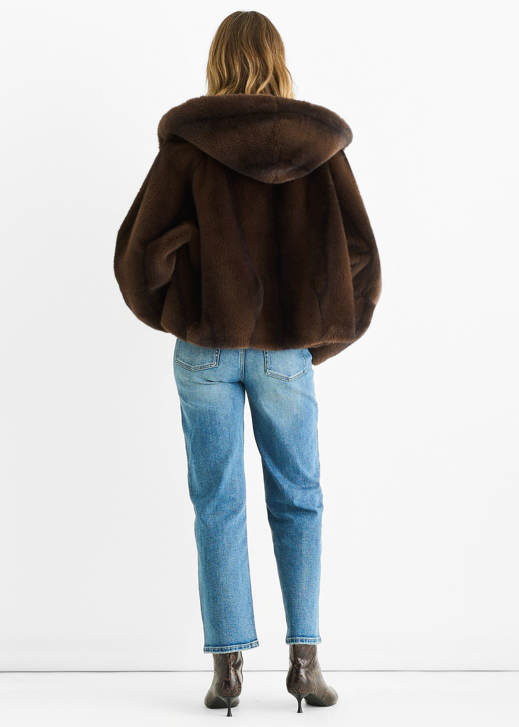 Coffee Ombre Hooded Faux Fur Jacket