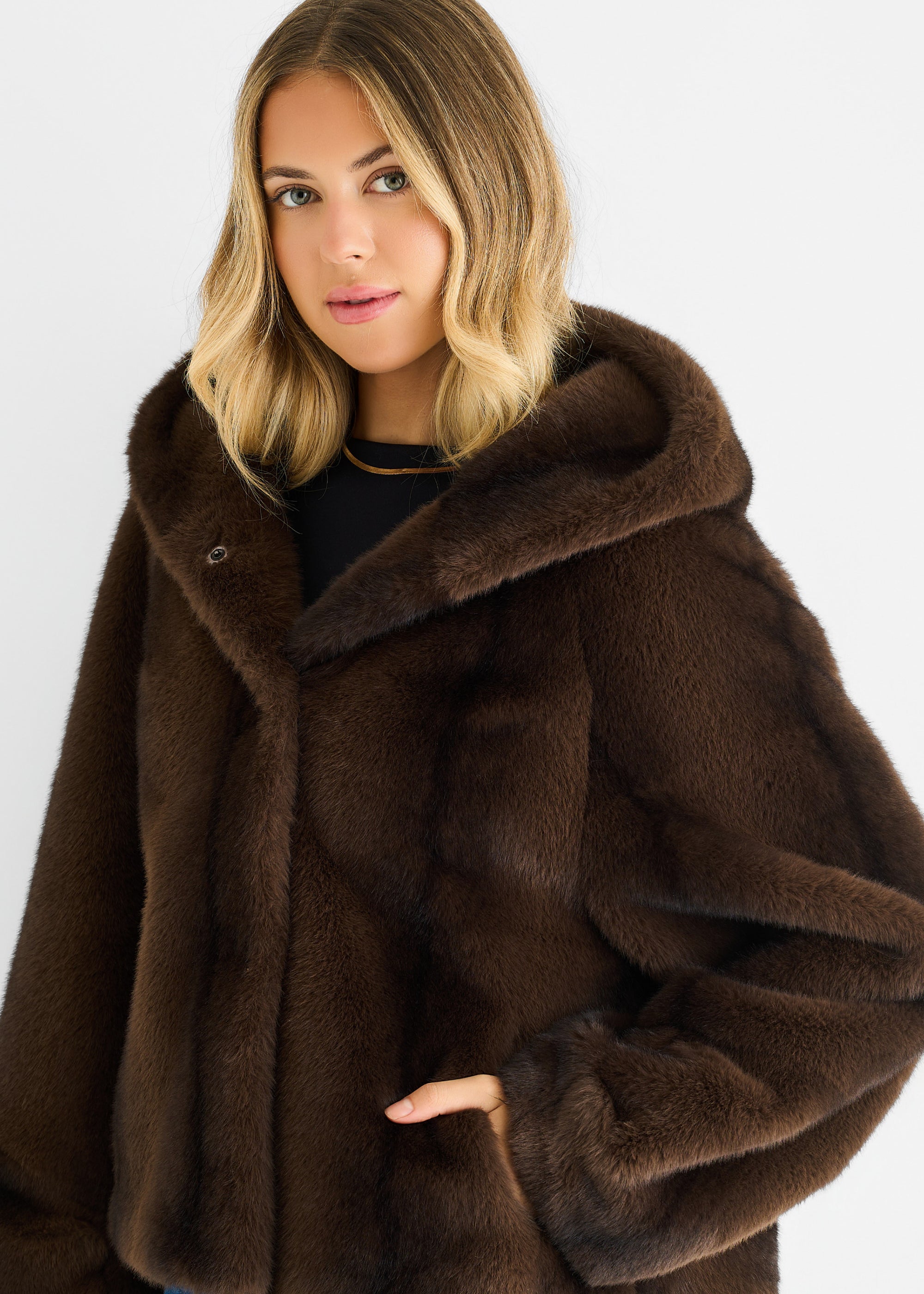 Coffee Ombre Hooded Faux Fur Jacket