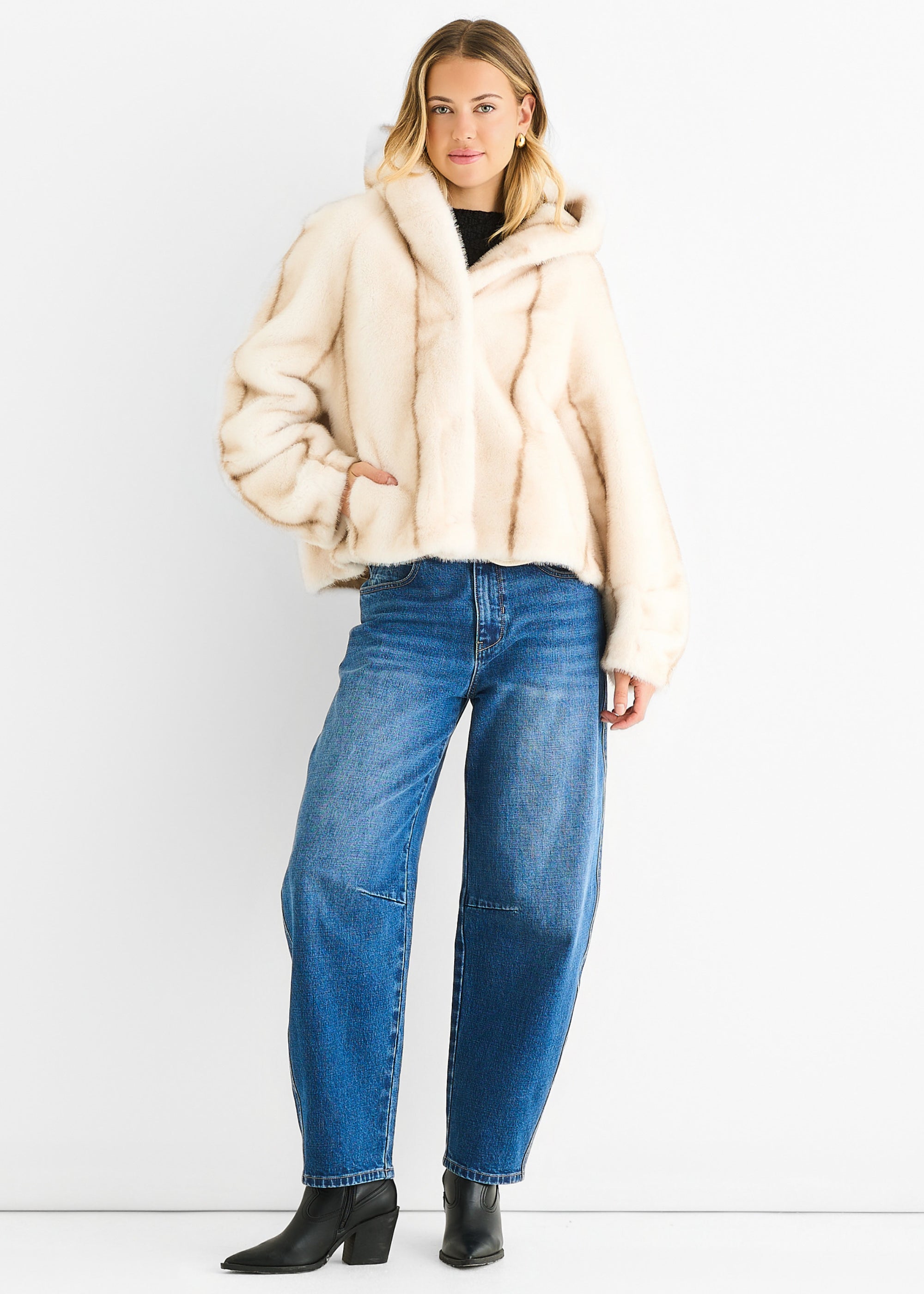 Cream Ombre Hooded Faux Fur Jacket