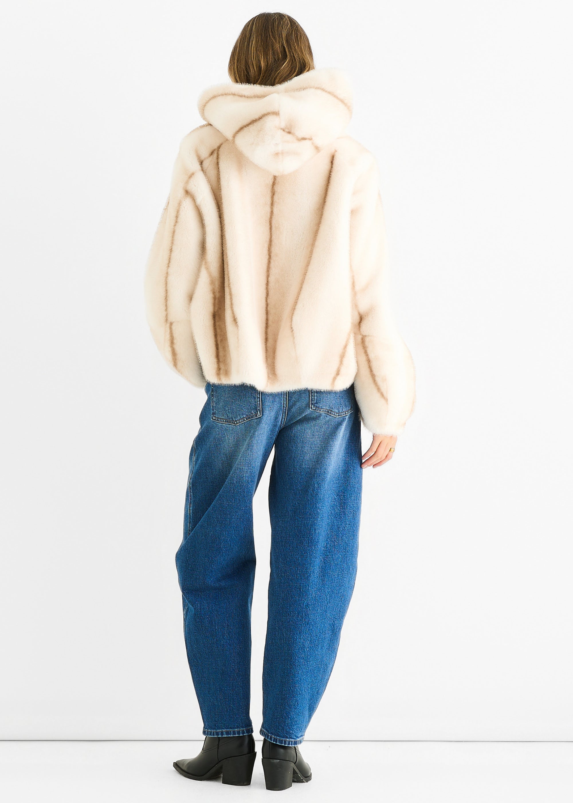 Cream Ombre Hooded Faux Fur Jacket
