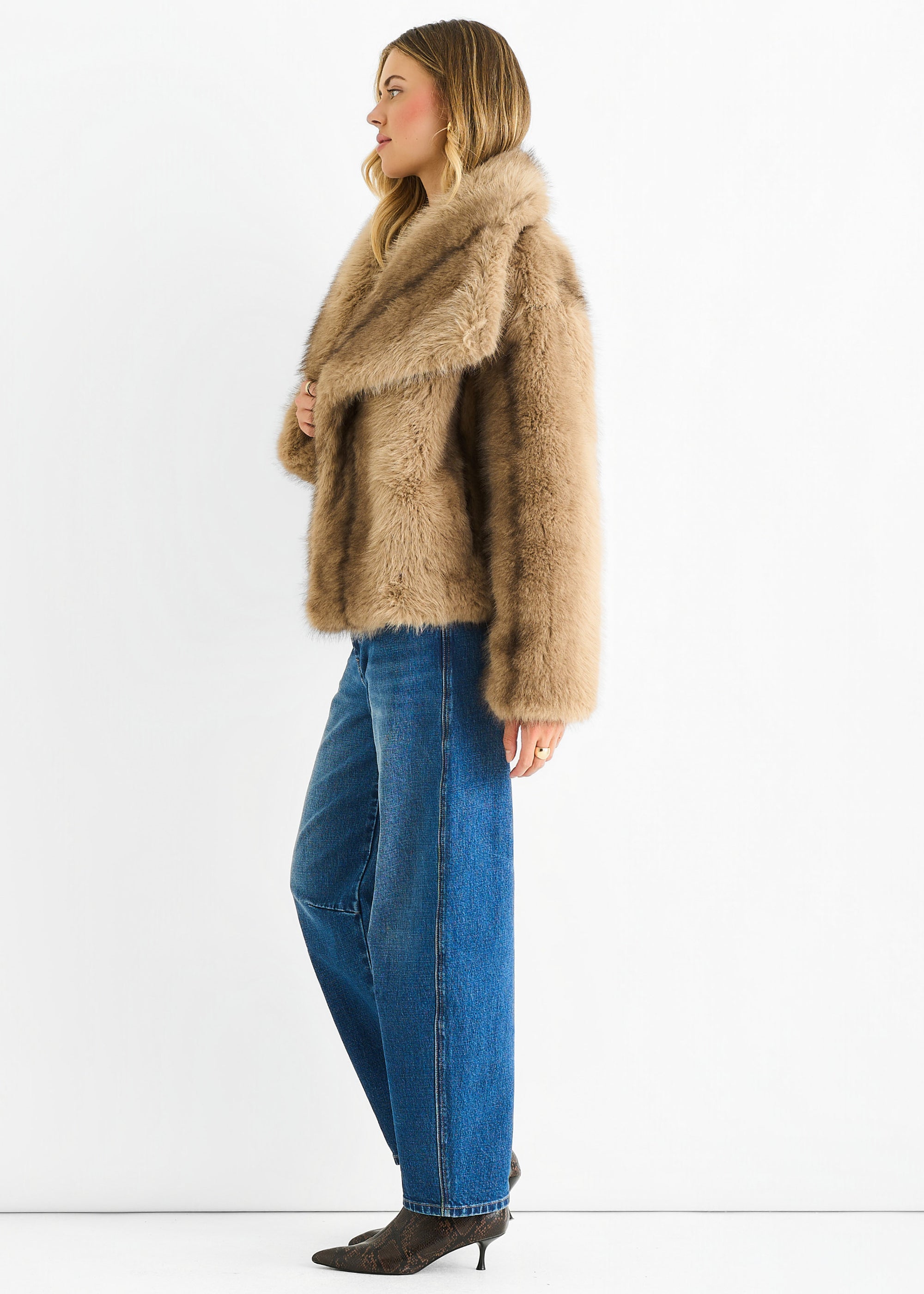 Camel Ombre Lapel Faux Fur Jacket