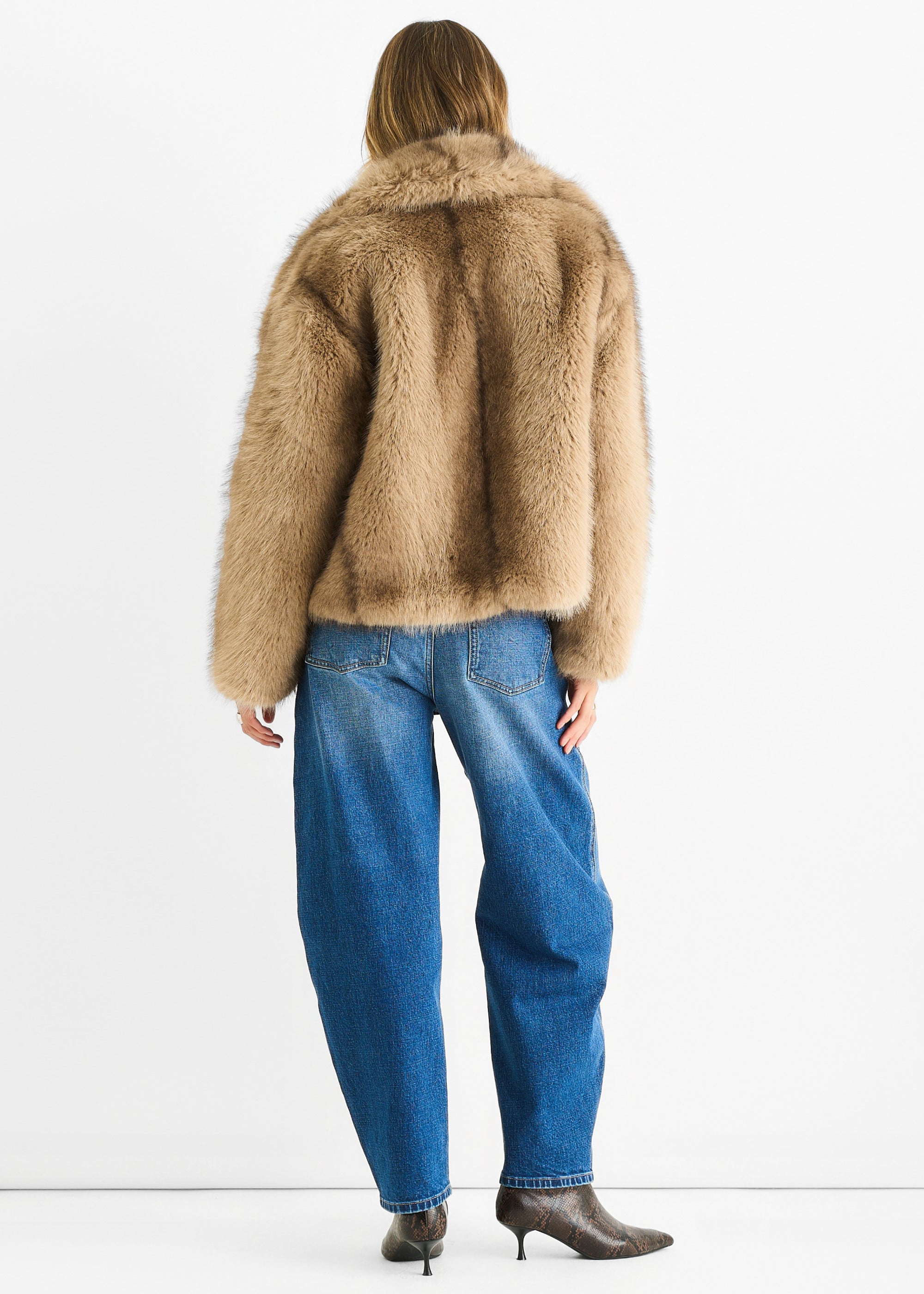 Camel Ombre Lapel Faux Fur Jacket