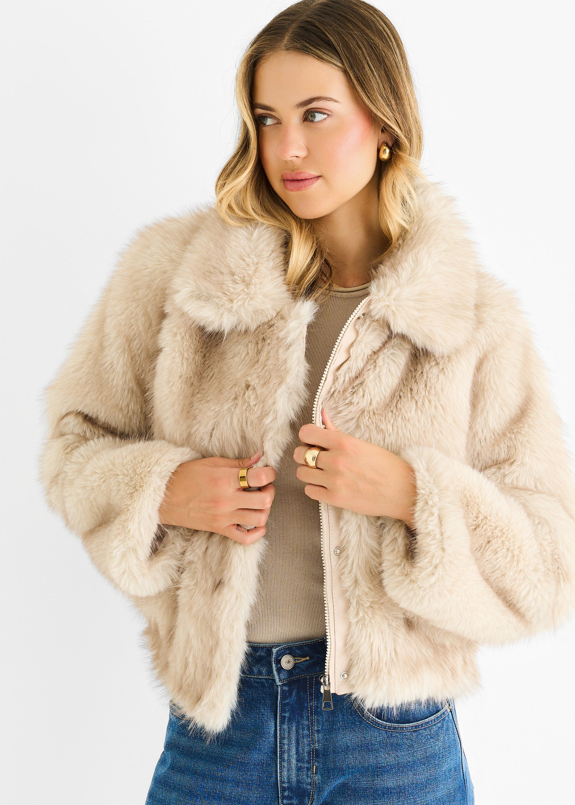 Beige Premium Ombre Faux Fur Jacket