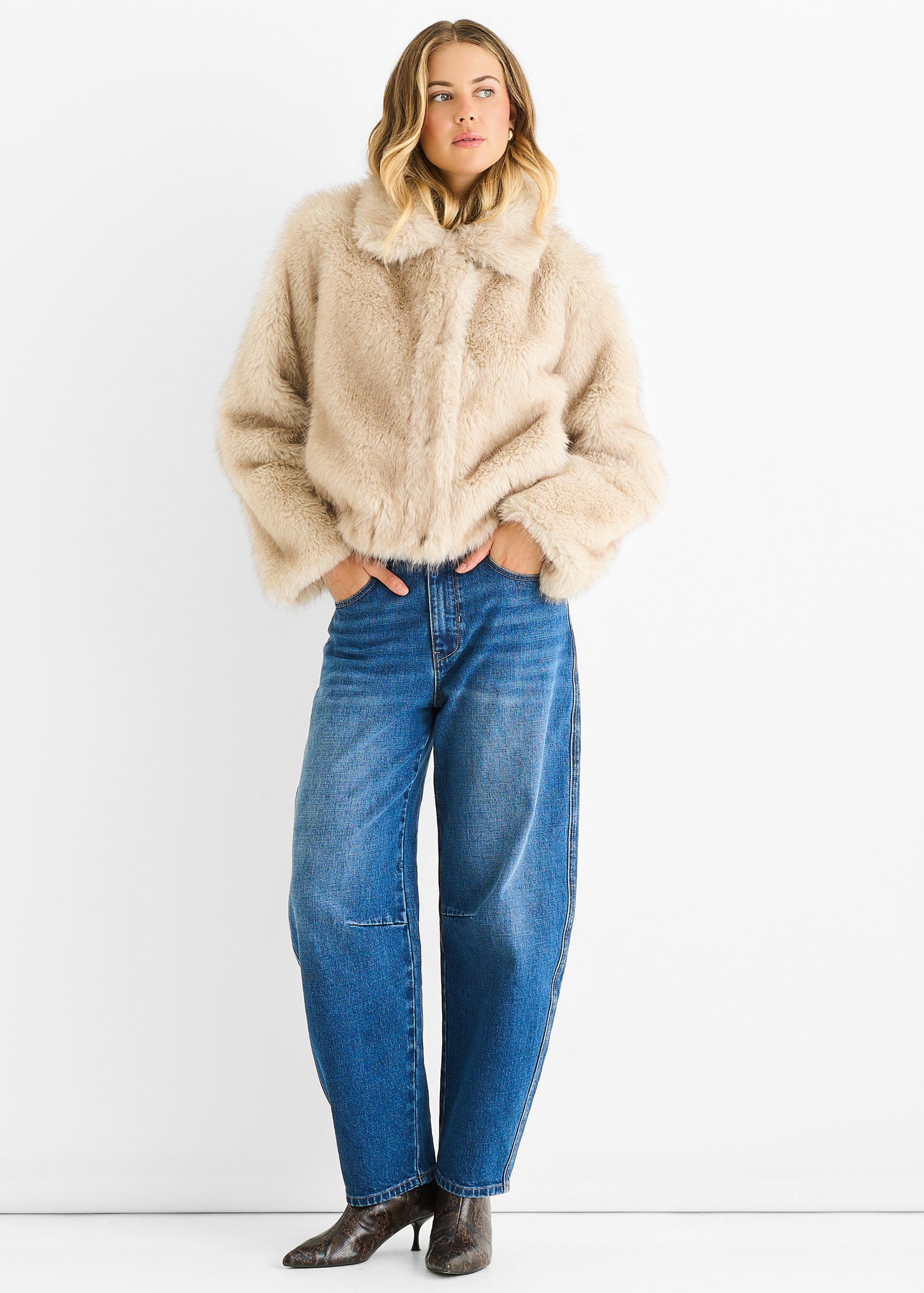 Beige Premium Ombre Faux Fur Jacket
