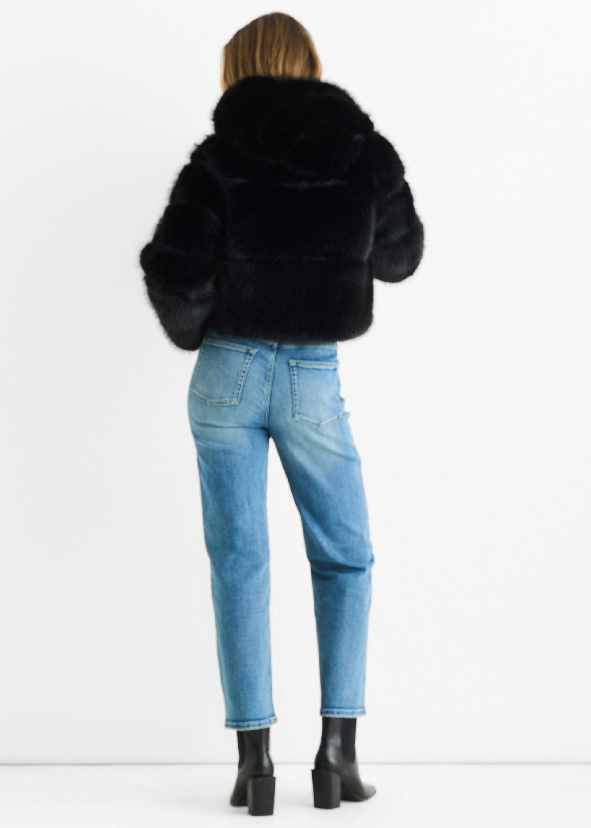 Black Panel Faux Fur Zip Front Jacket
