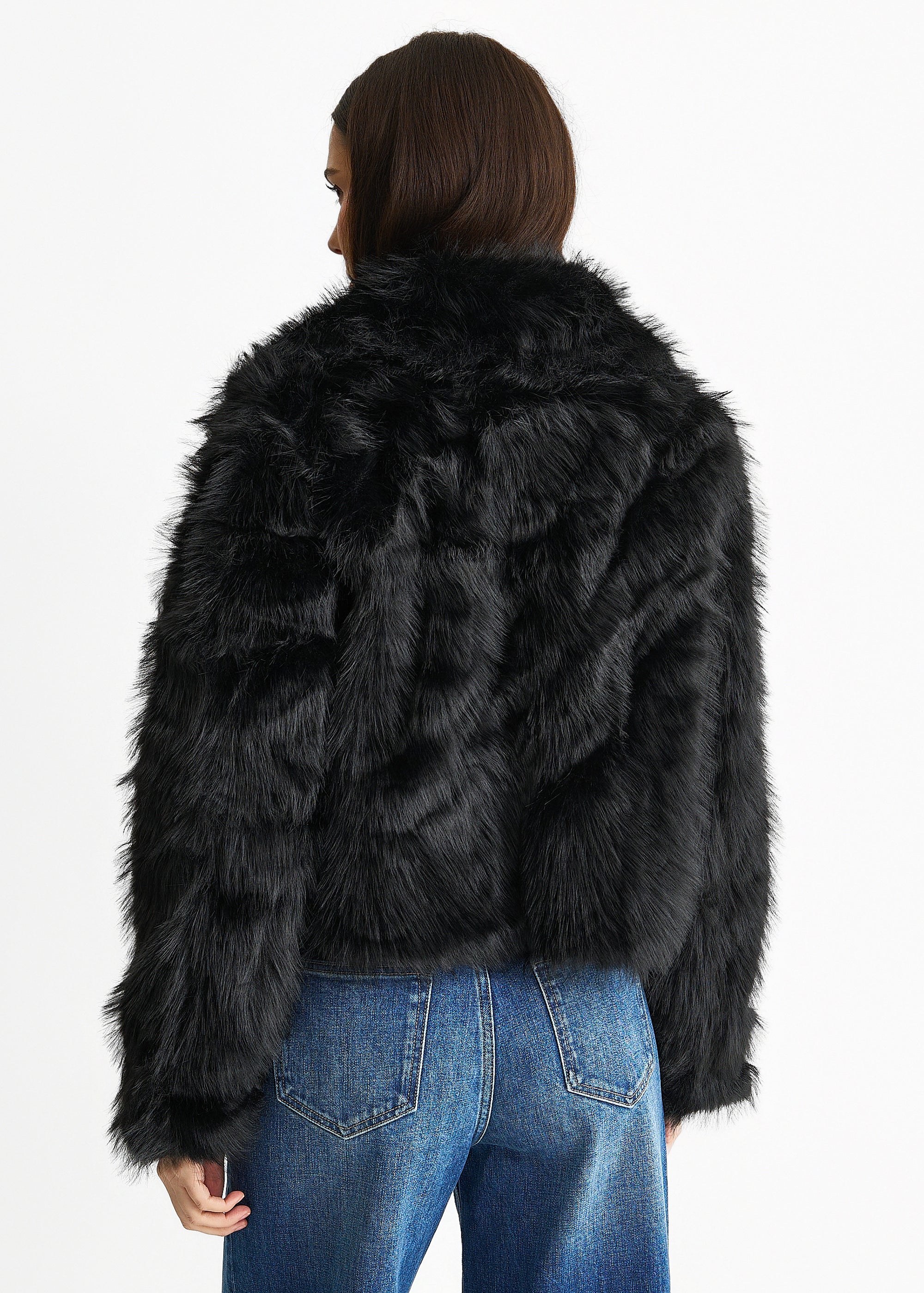 Black Faux Fur Lapel Short jacket