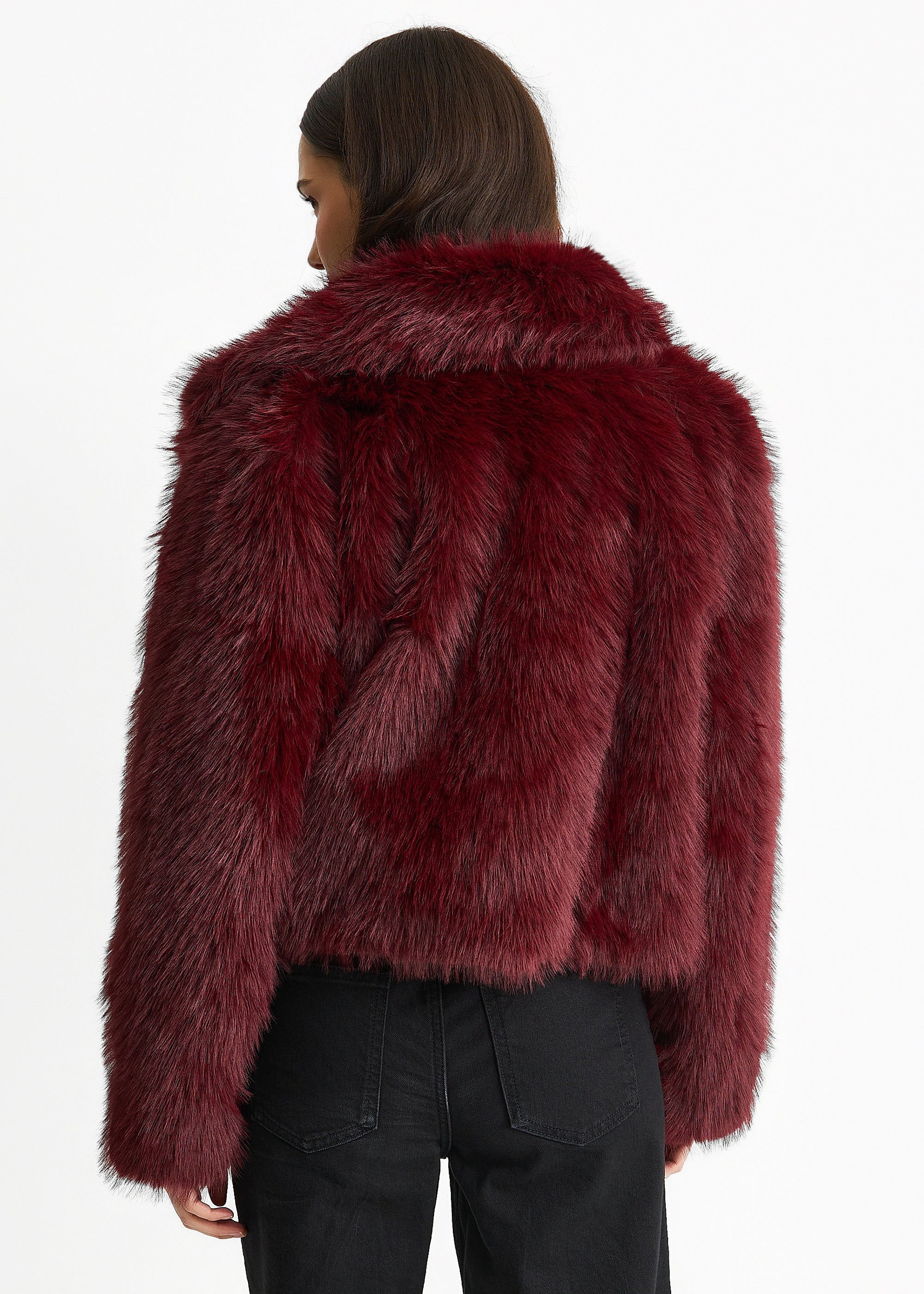 Burgundy Faux Fur Lapel Short jacket