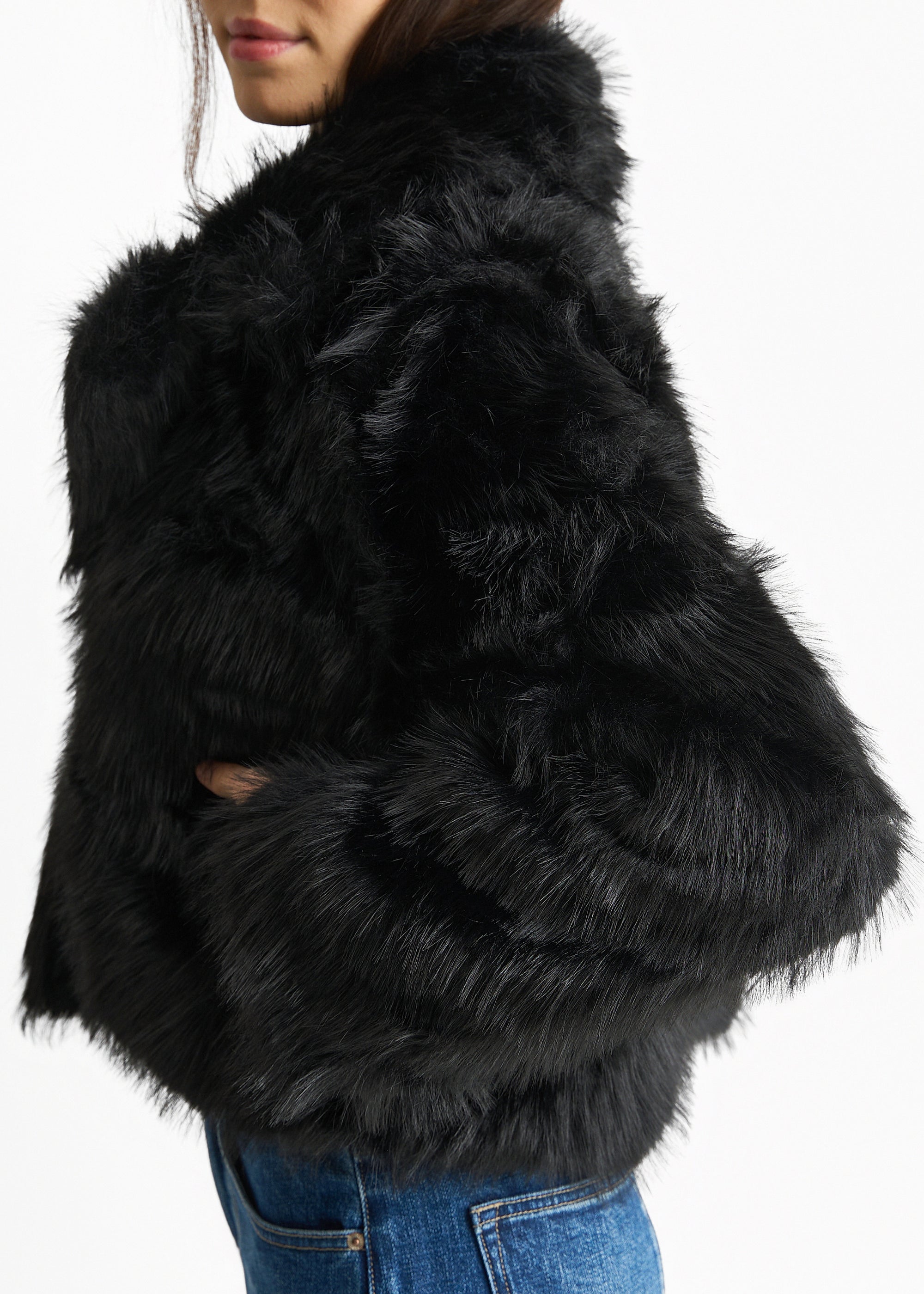 Black Faux Fur Lapel Short jacket
