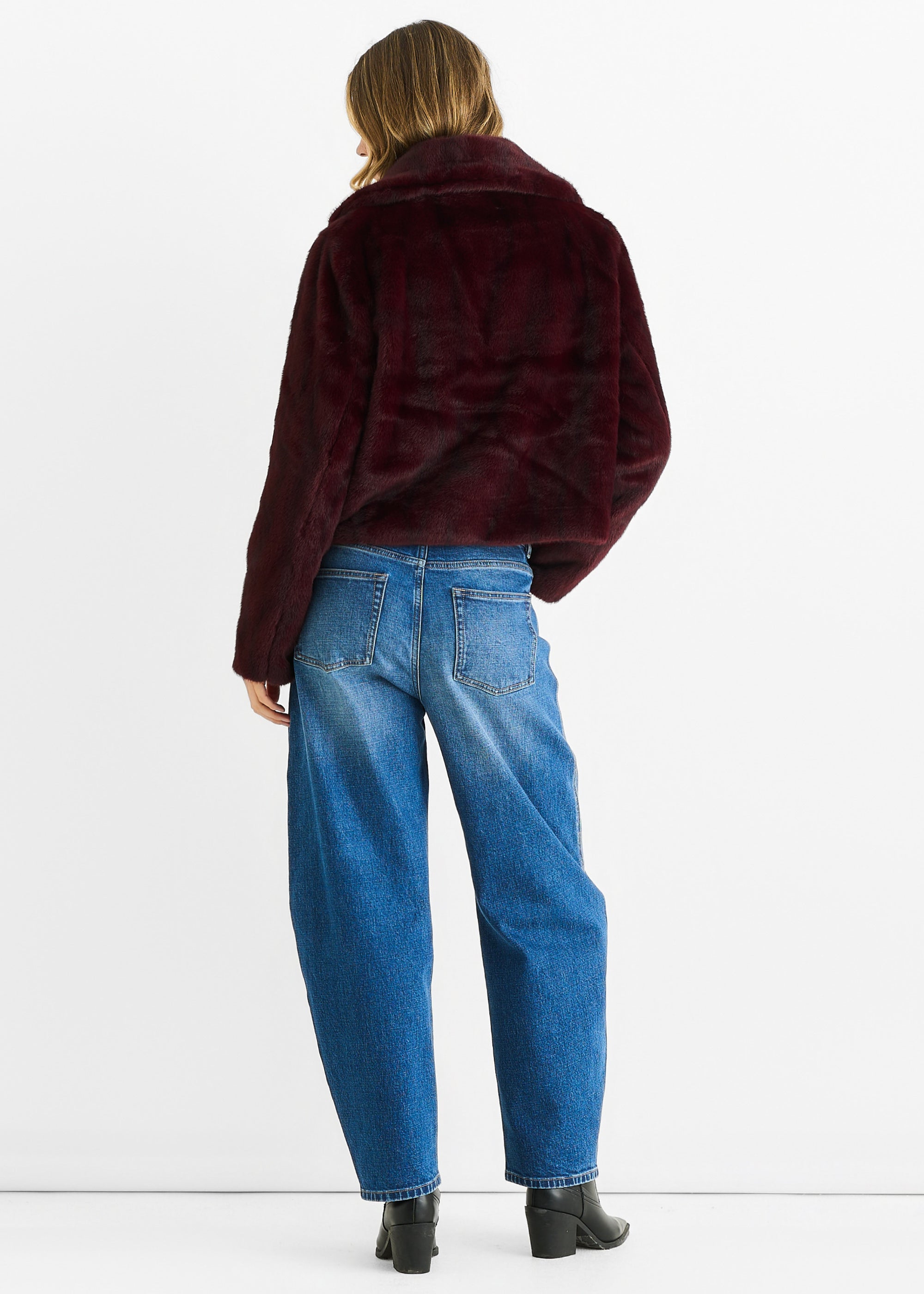 Plum Crushed Look Faux Fur Cropped Jacket