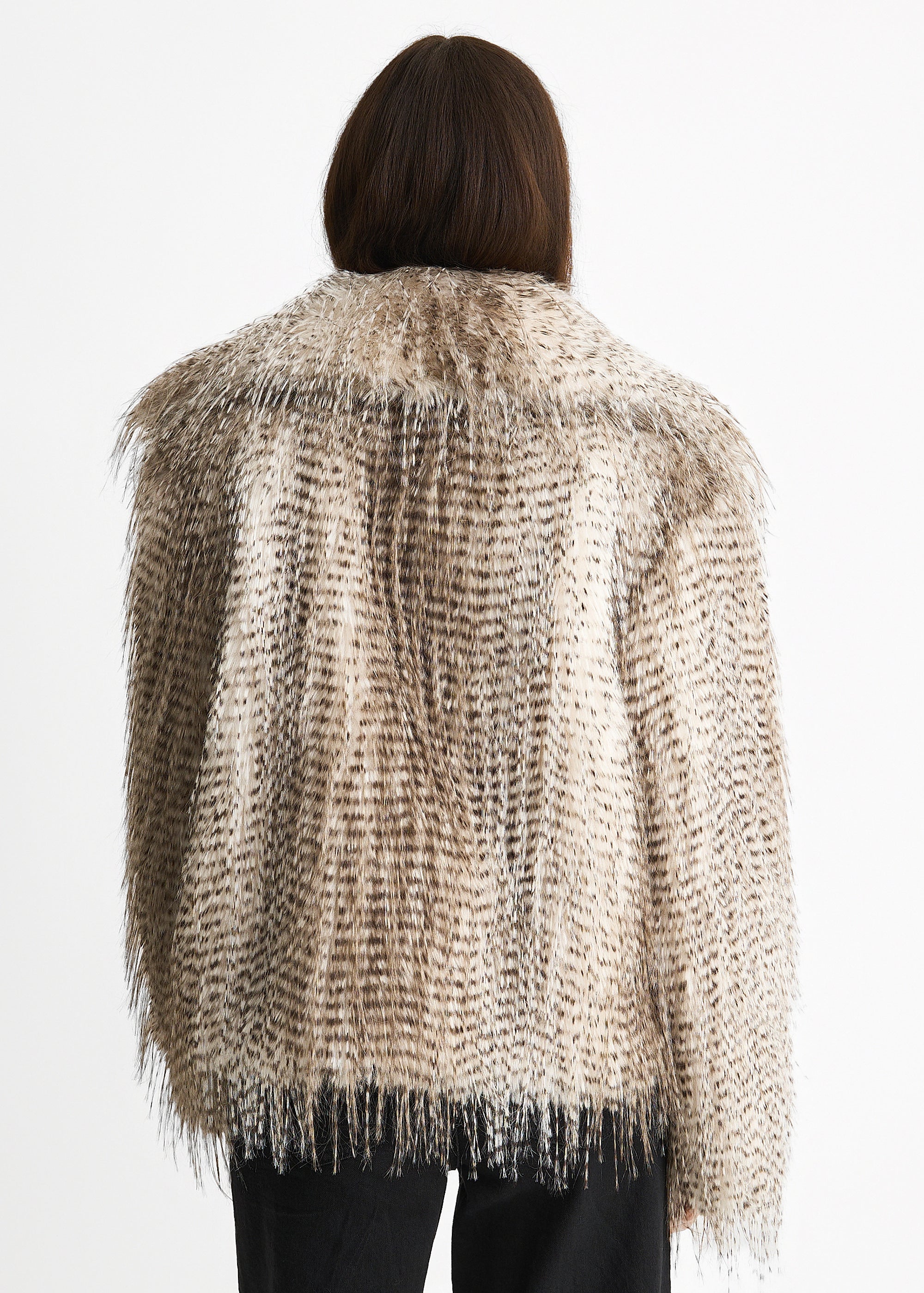 Brown Snow Leopard Faux Fur Short Jacket