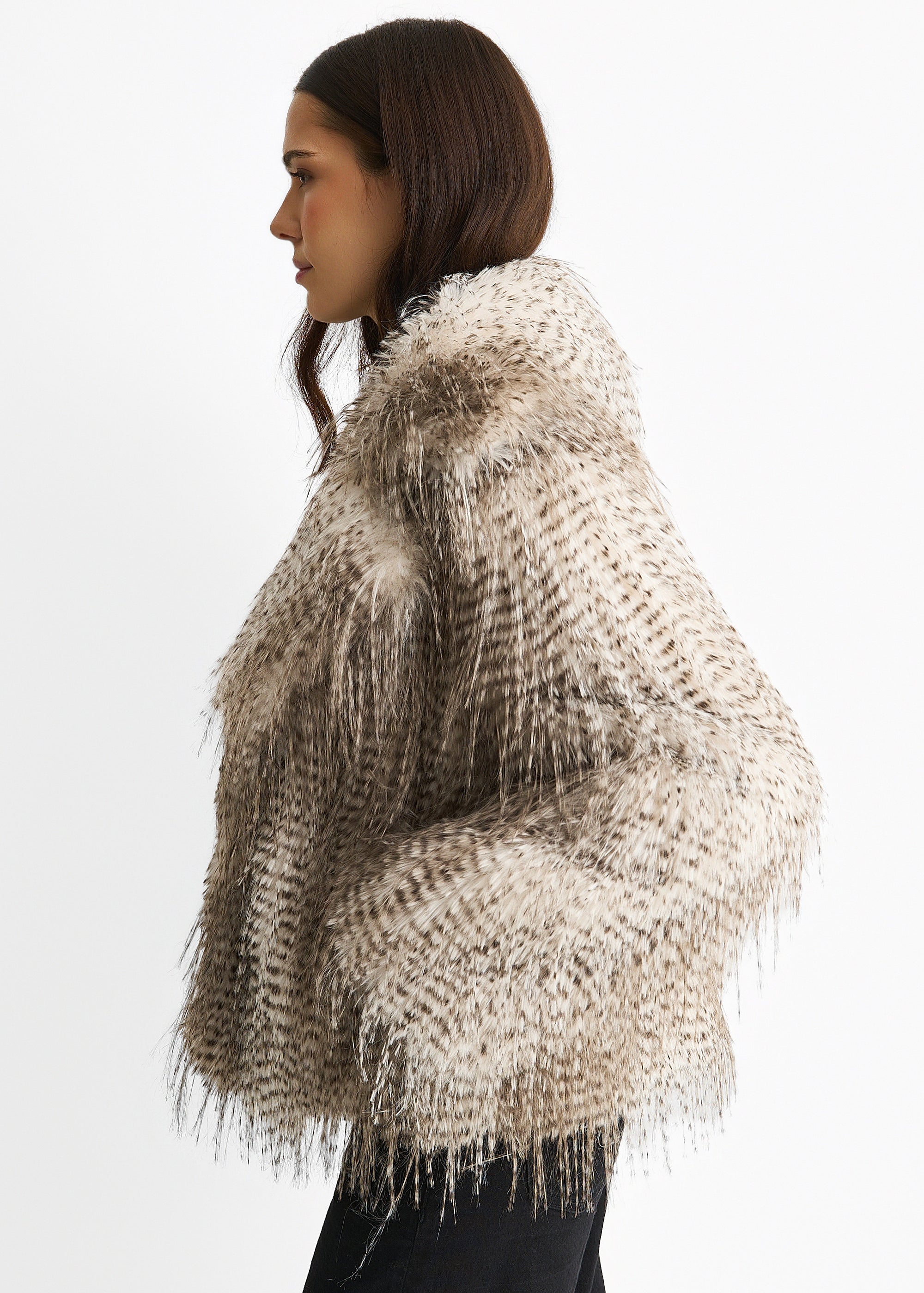 Brown Snow Leopard Faux Fur Short Jacket