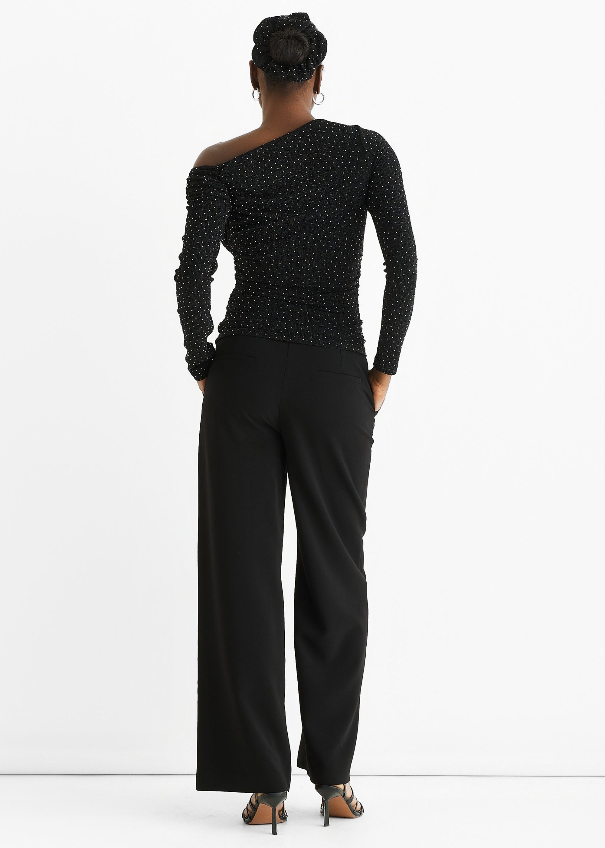 Black Diamante Slash Neck Top