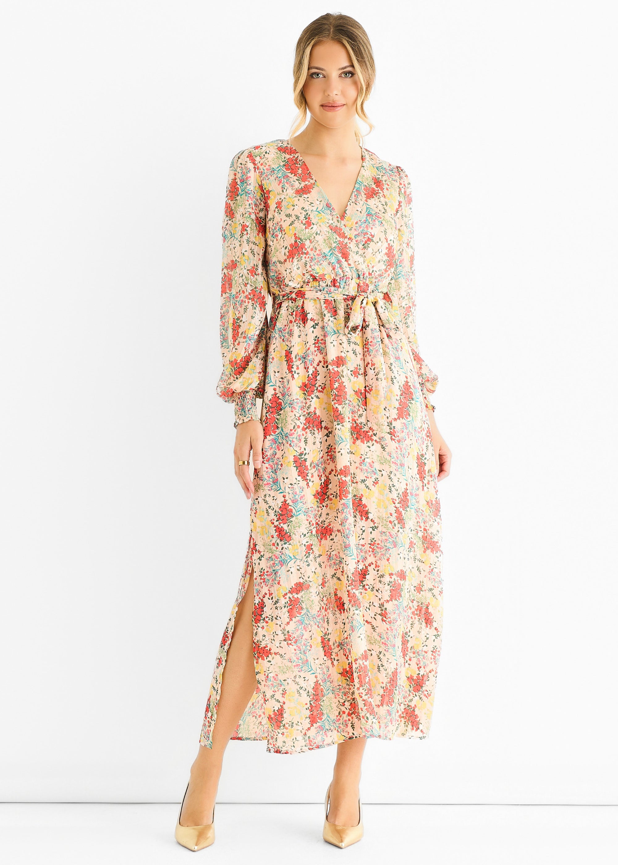 Multi Jacquard Chiffon Midi Dress