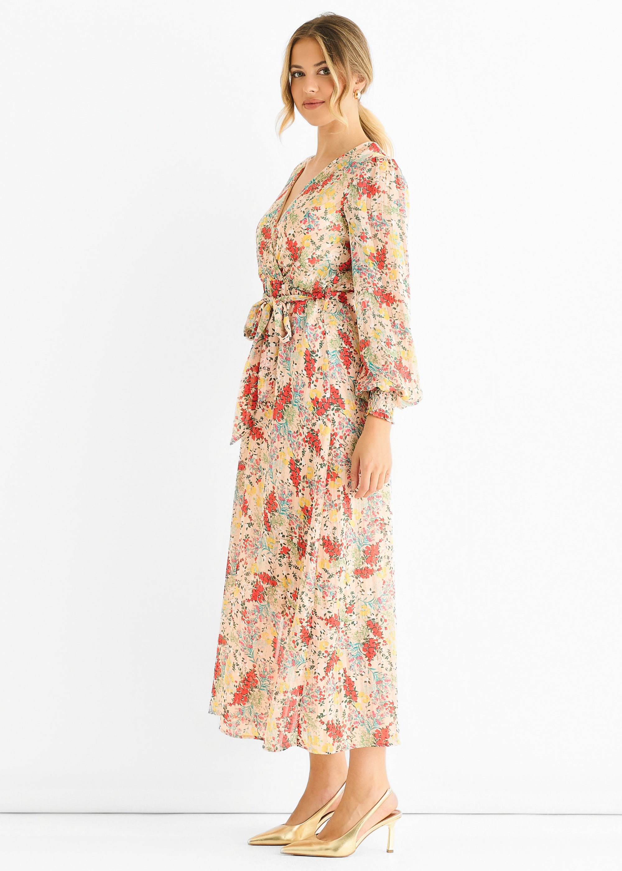 Multi Jacquard Chiffon Midi Dress
