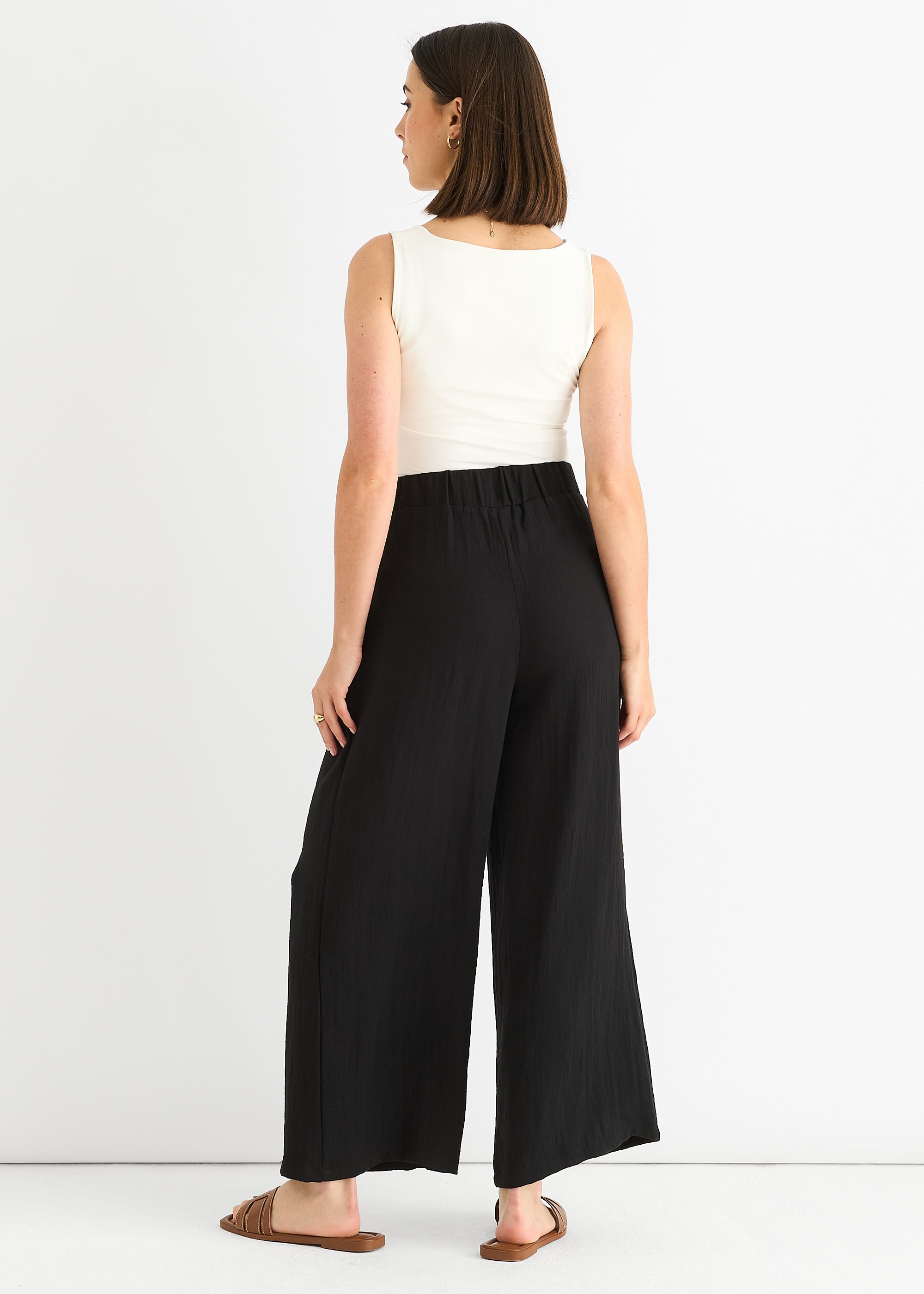 Black Paperbag Waist Wide Leg Trousers