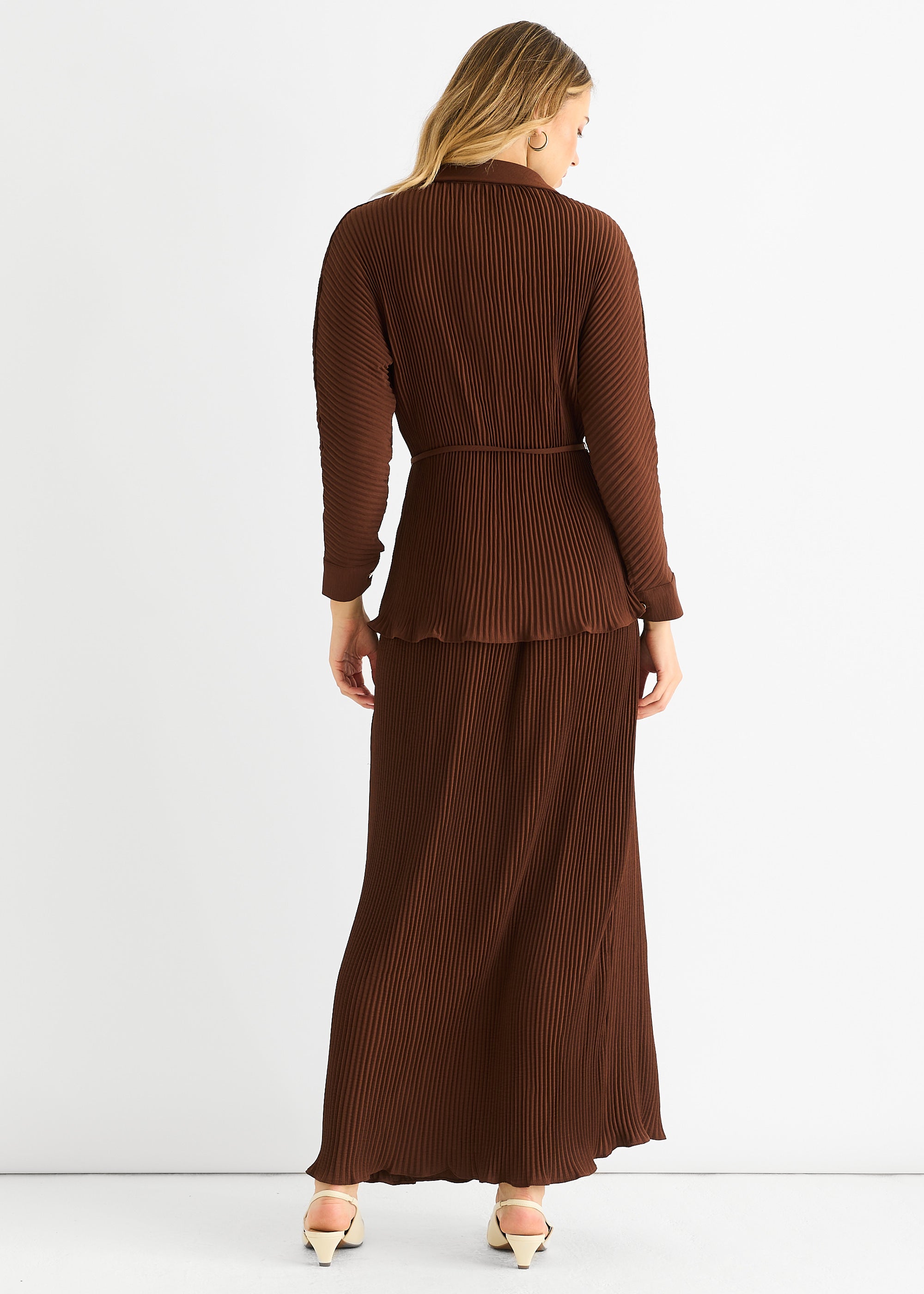 Chocolate Plisse Elasticated Waist Maxi Skirt