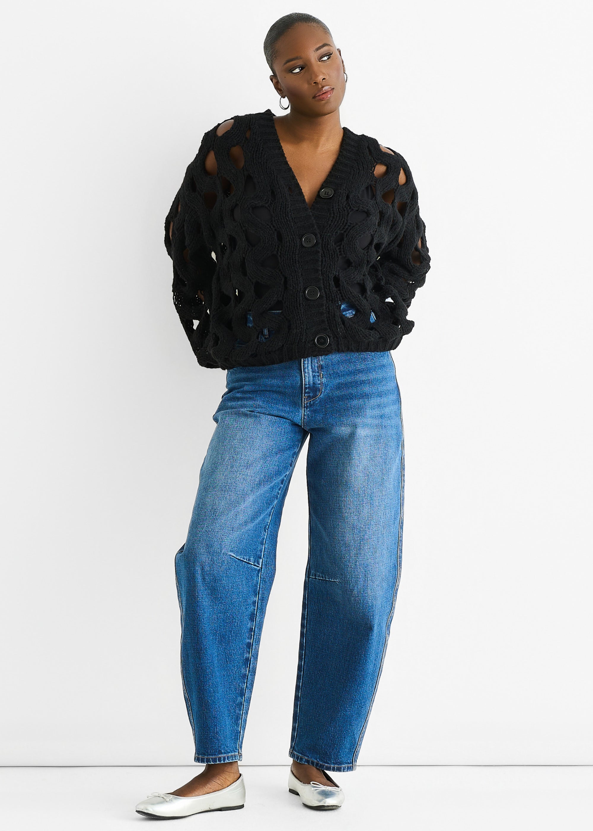 Black Hollow Chunky Knit Cardigan