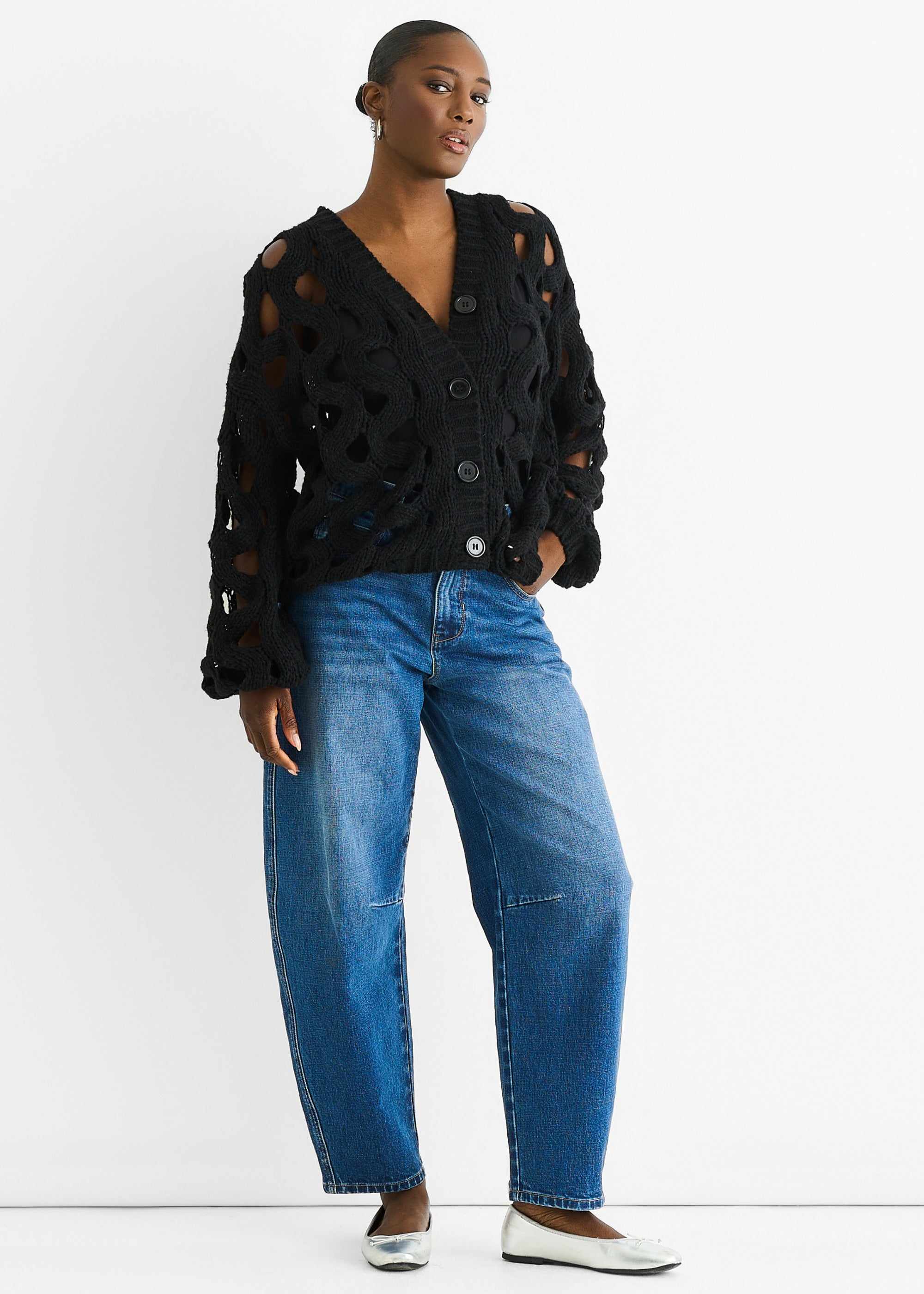 Black Hollow Chunky Knit Cardigan