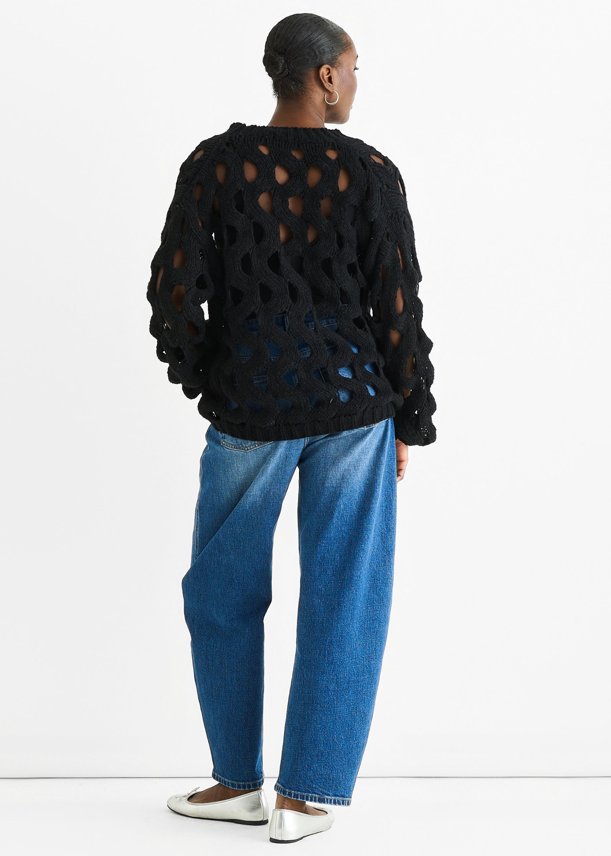 Black Hollow Chunky Knit Cardigan