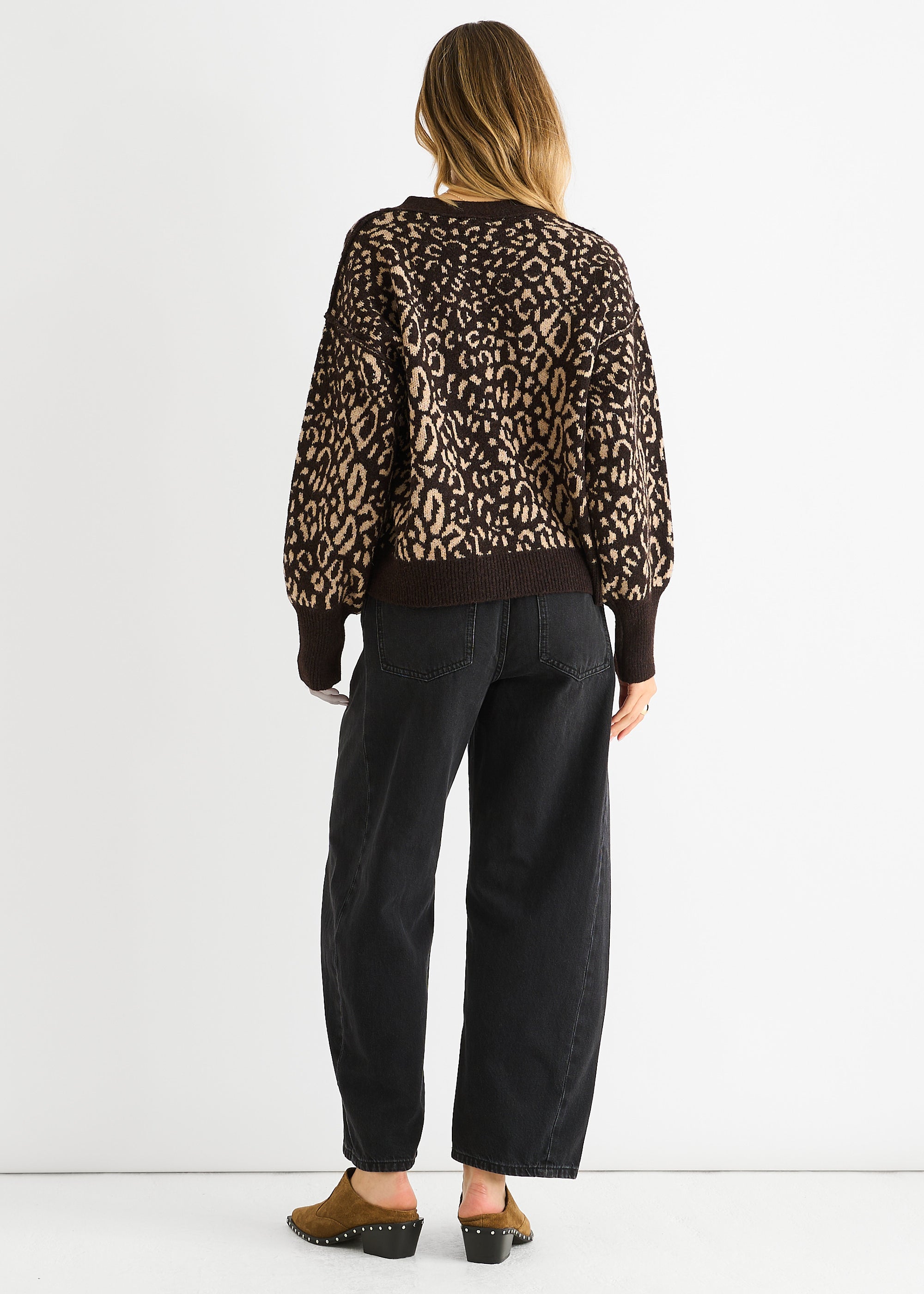 Chocolate Animal Print Wool Mix Cardigan Look Jumper