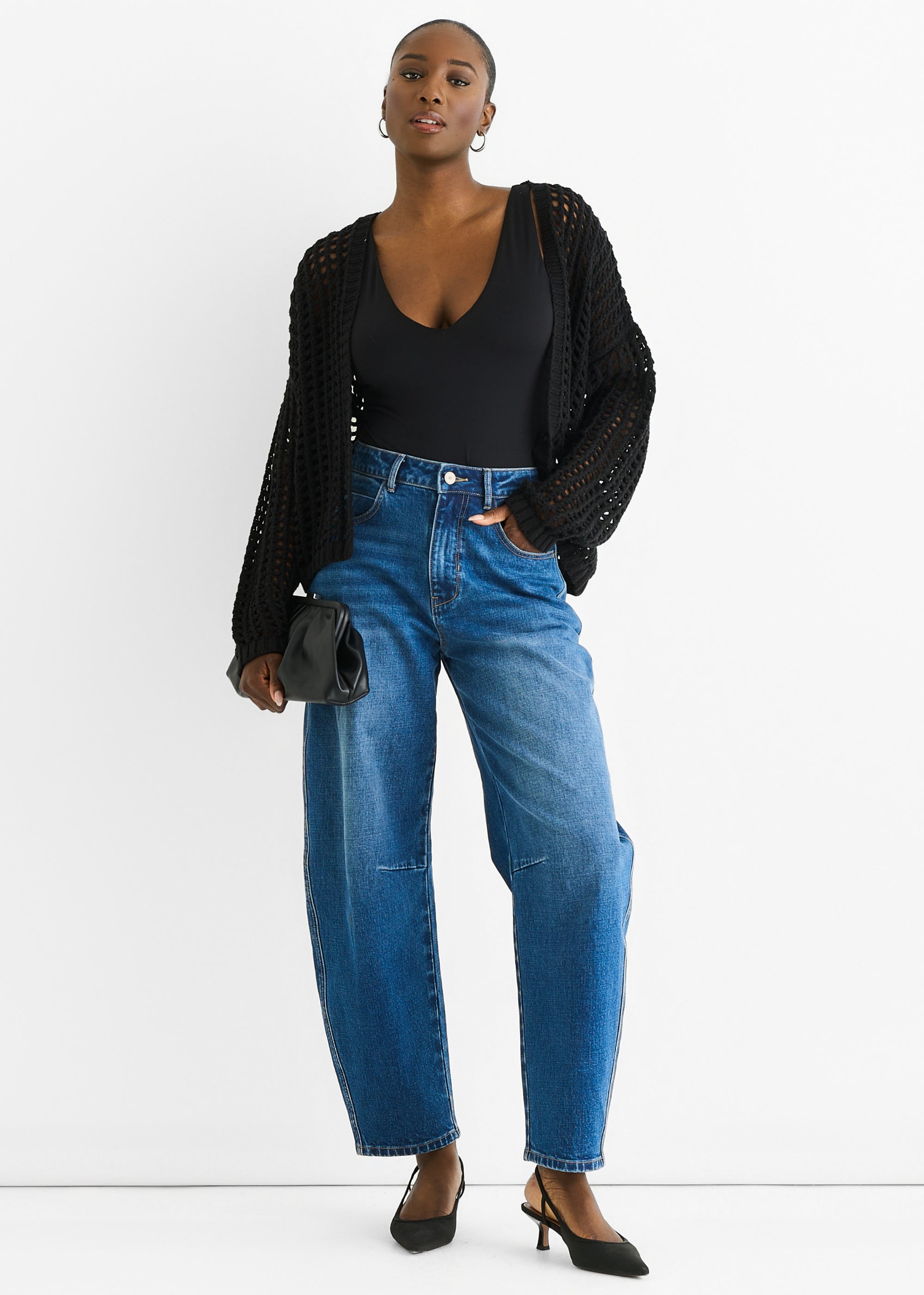 Black Open Knit Edge to Edge Cardigan