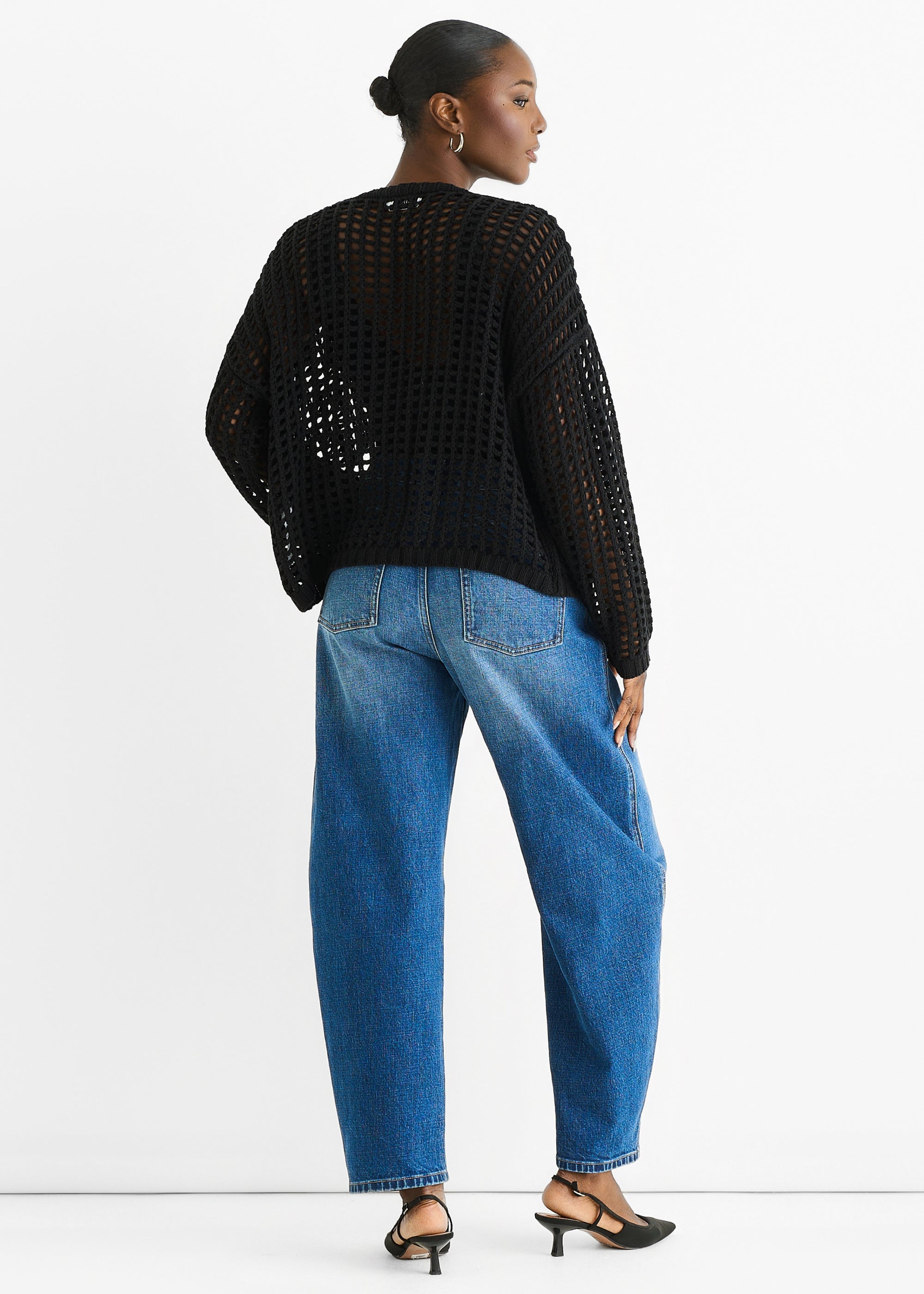 Black Open Knit Edge to Edge Cardigan