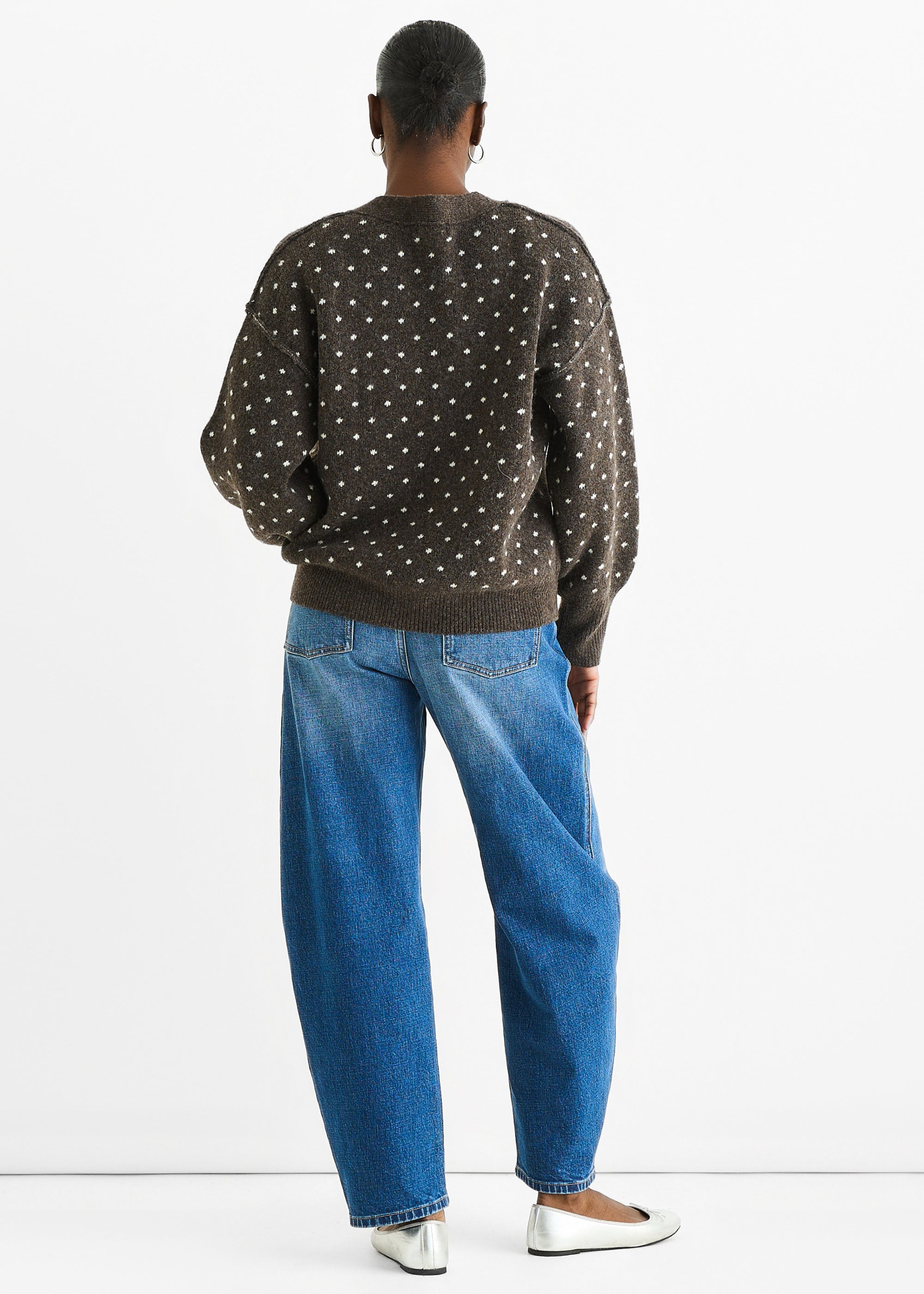 Chocolate Spot Print Button Cardigan Look Jumper