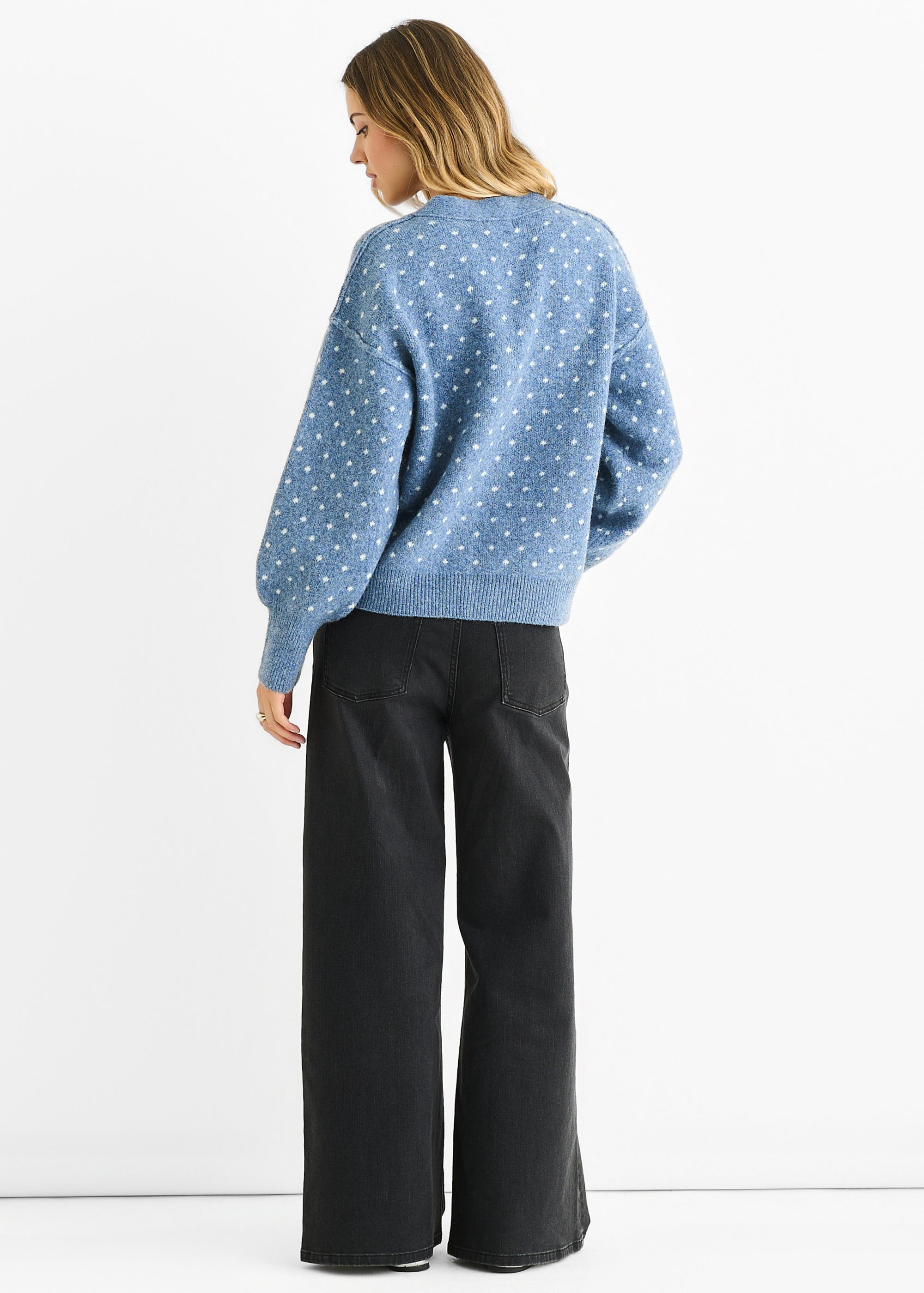 Spot Print Button Cardigan Look Jumper