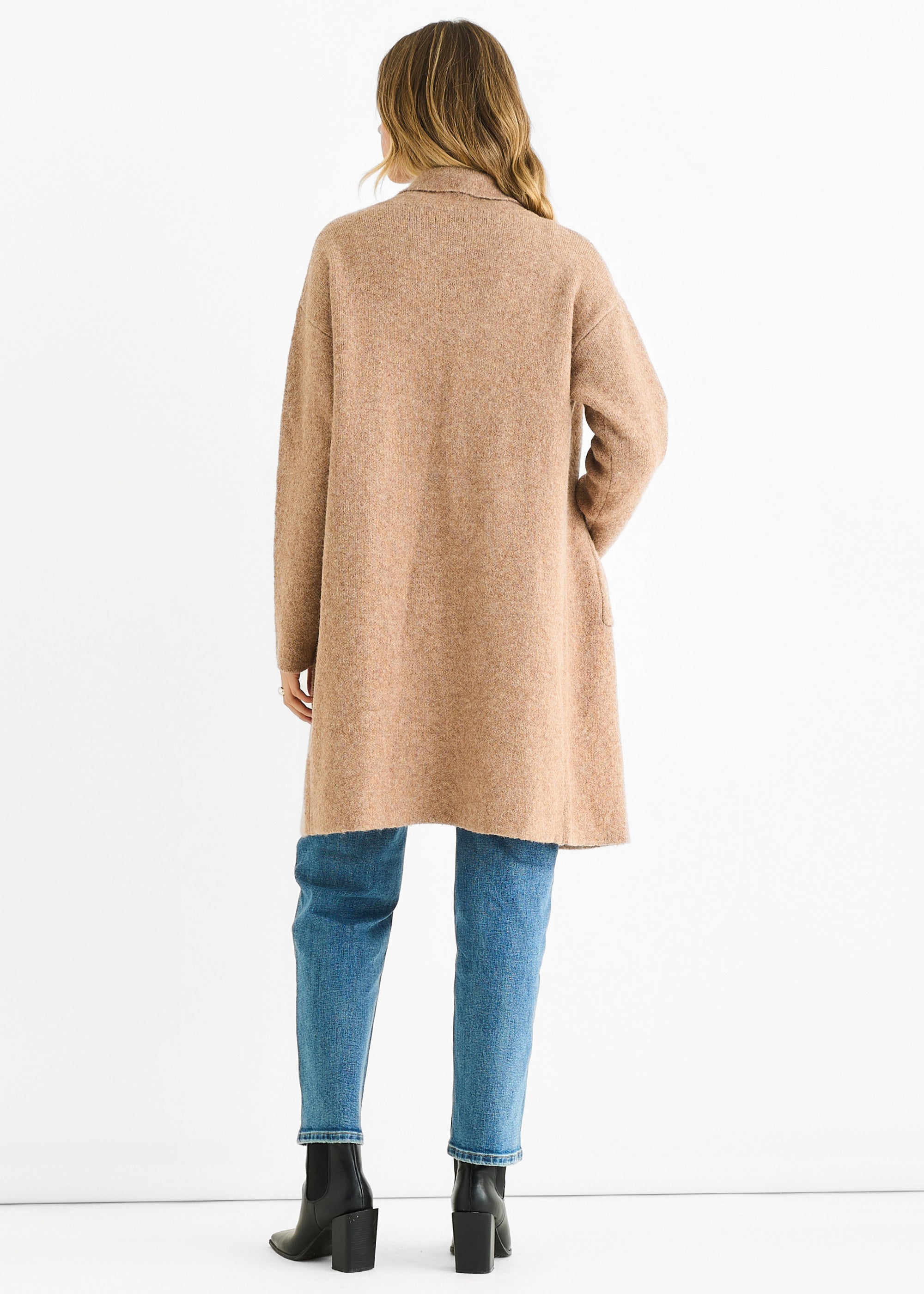Brown Wool Mix Longline Edge to Edge Cardigan