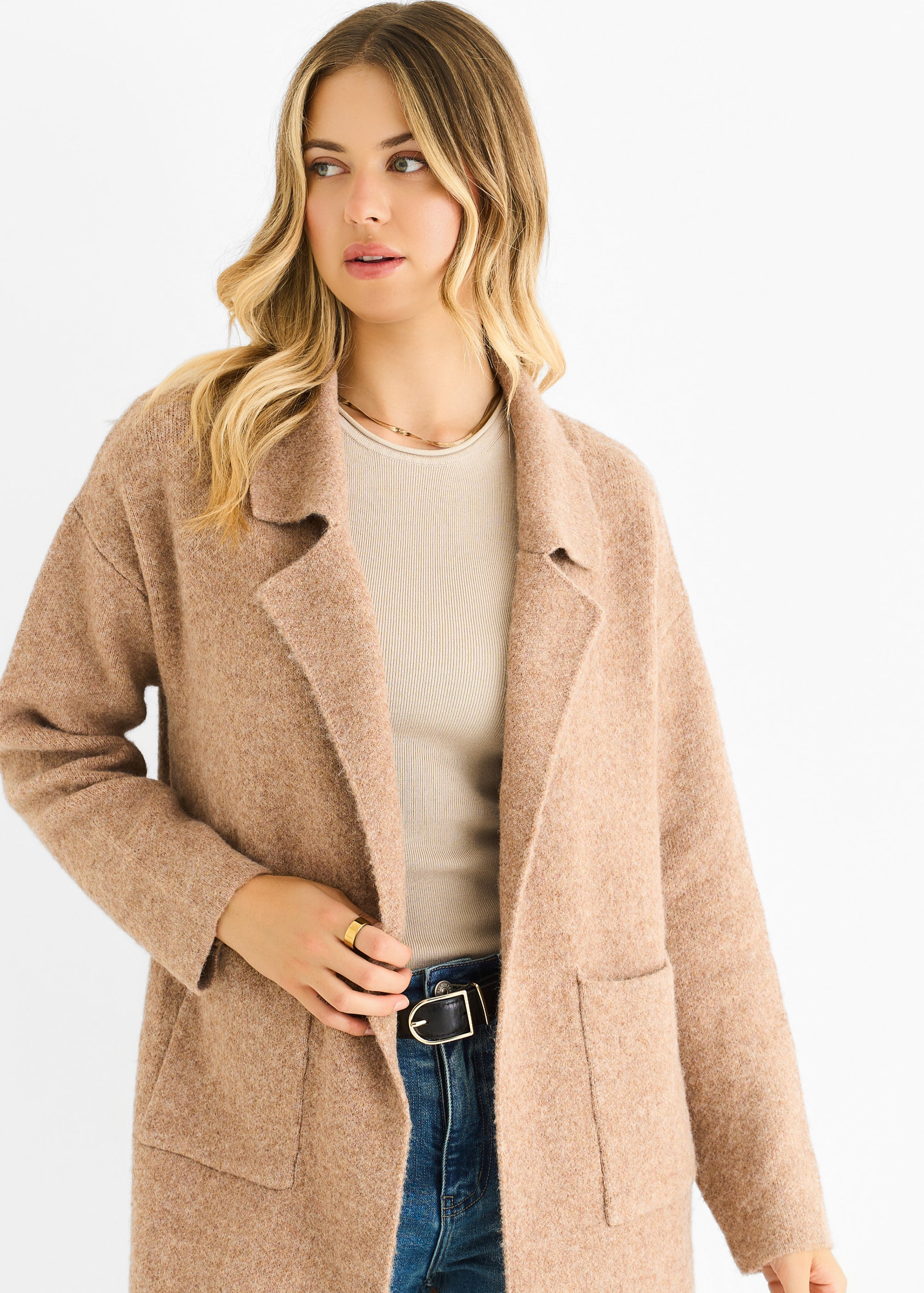 Brown Wool Mix Longline Edge to Edge Cardigan
