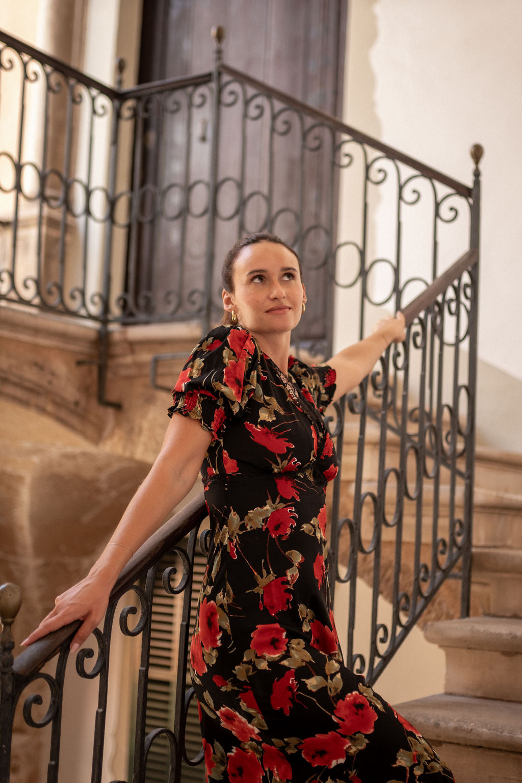 Black Floral Lace Trim Detail Midi Dress