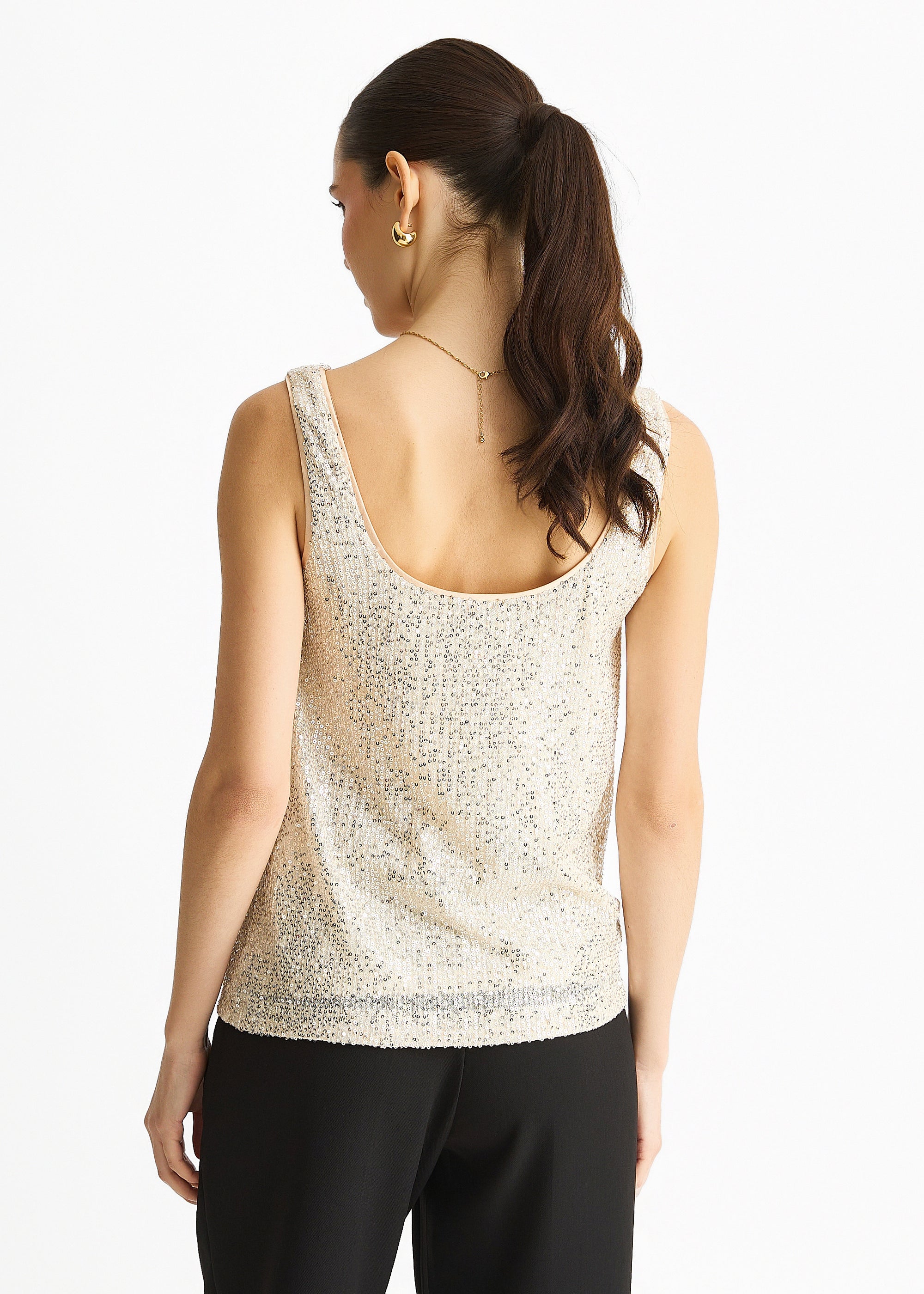 Champagne Sequin Cowl Neck Cami Top