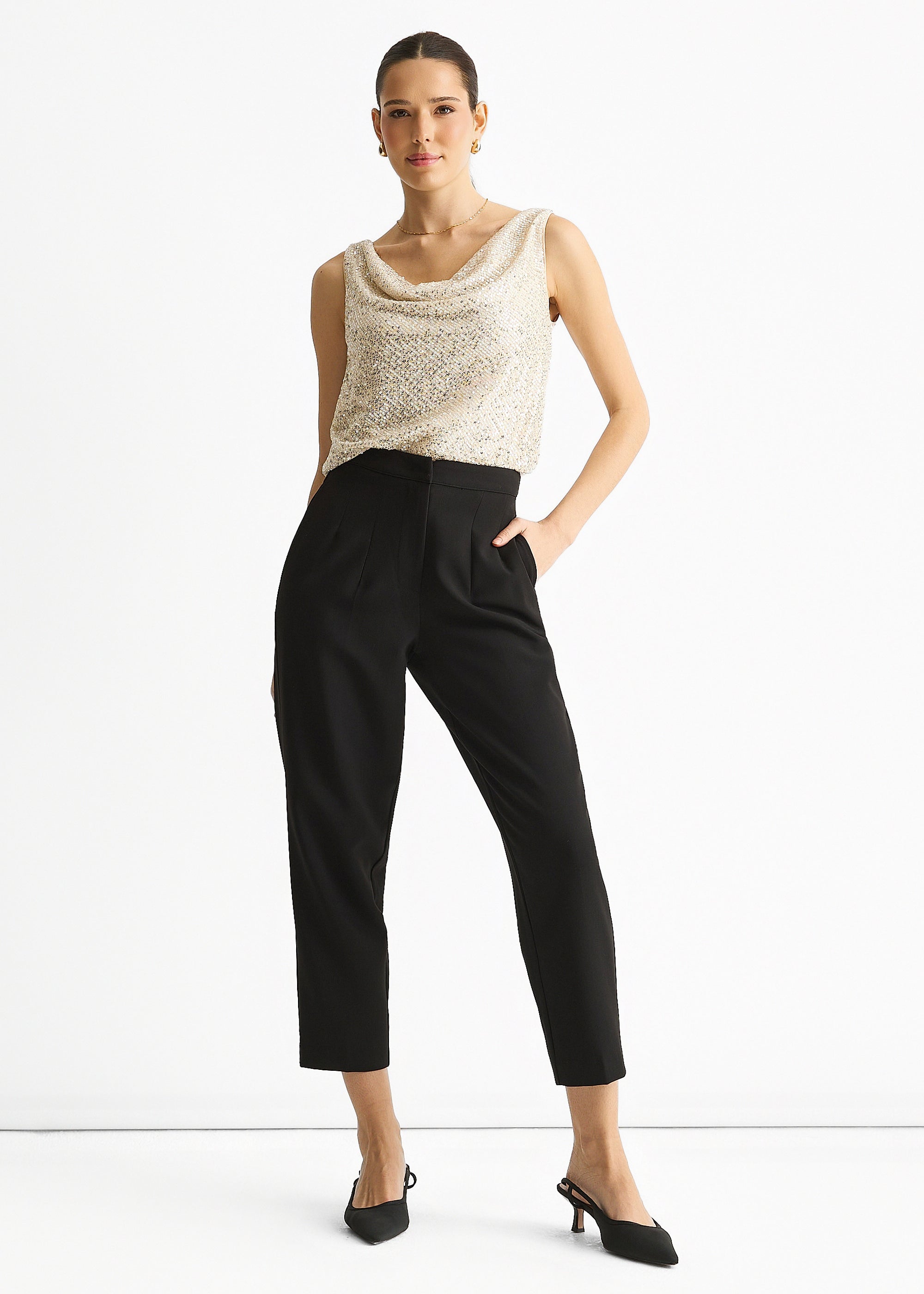Champagne Sequin Cowl Neck Cami Top