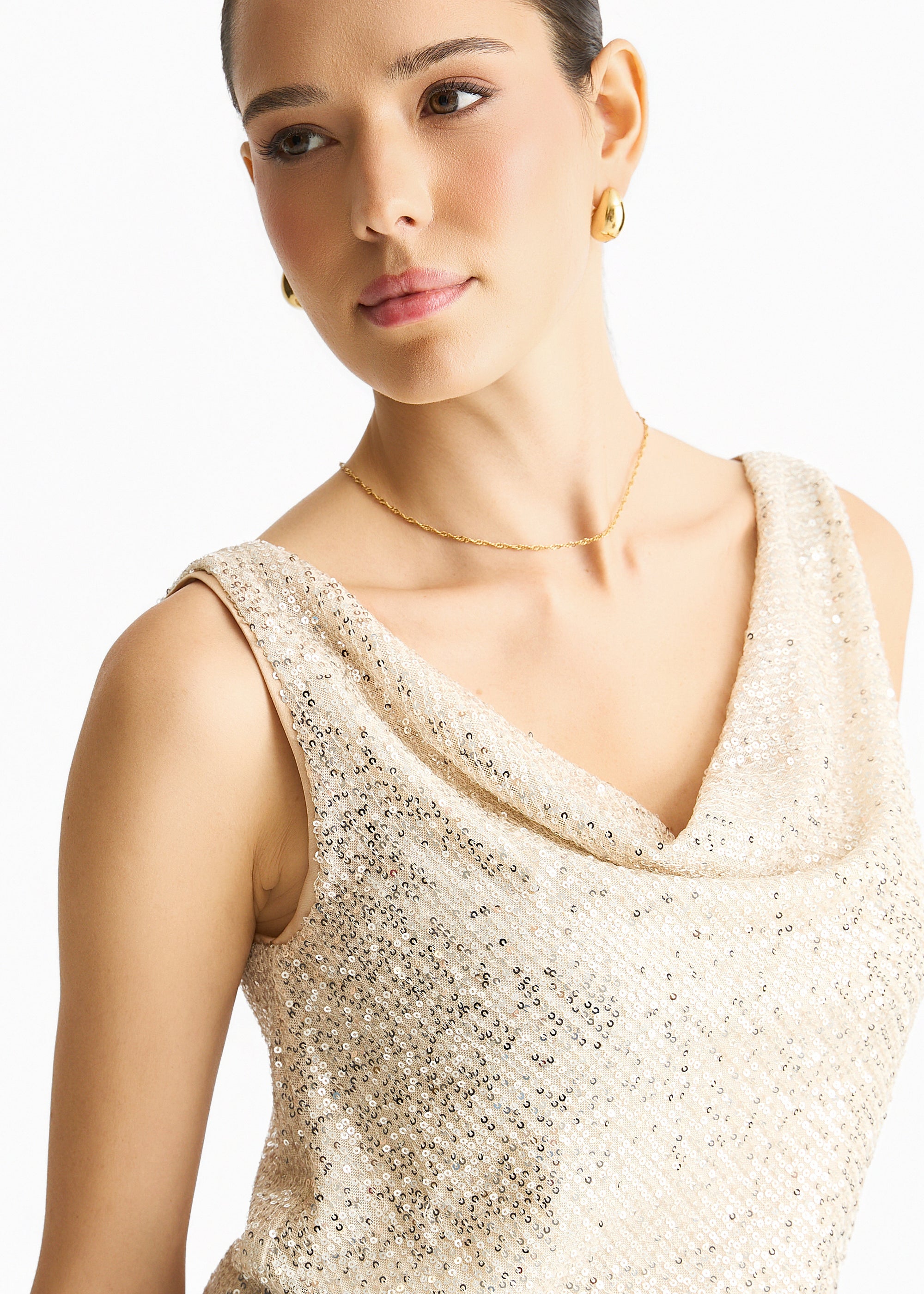 Champagne Sequin Cowl Neck Cami Top