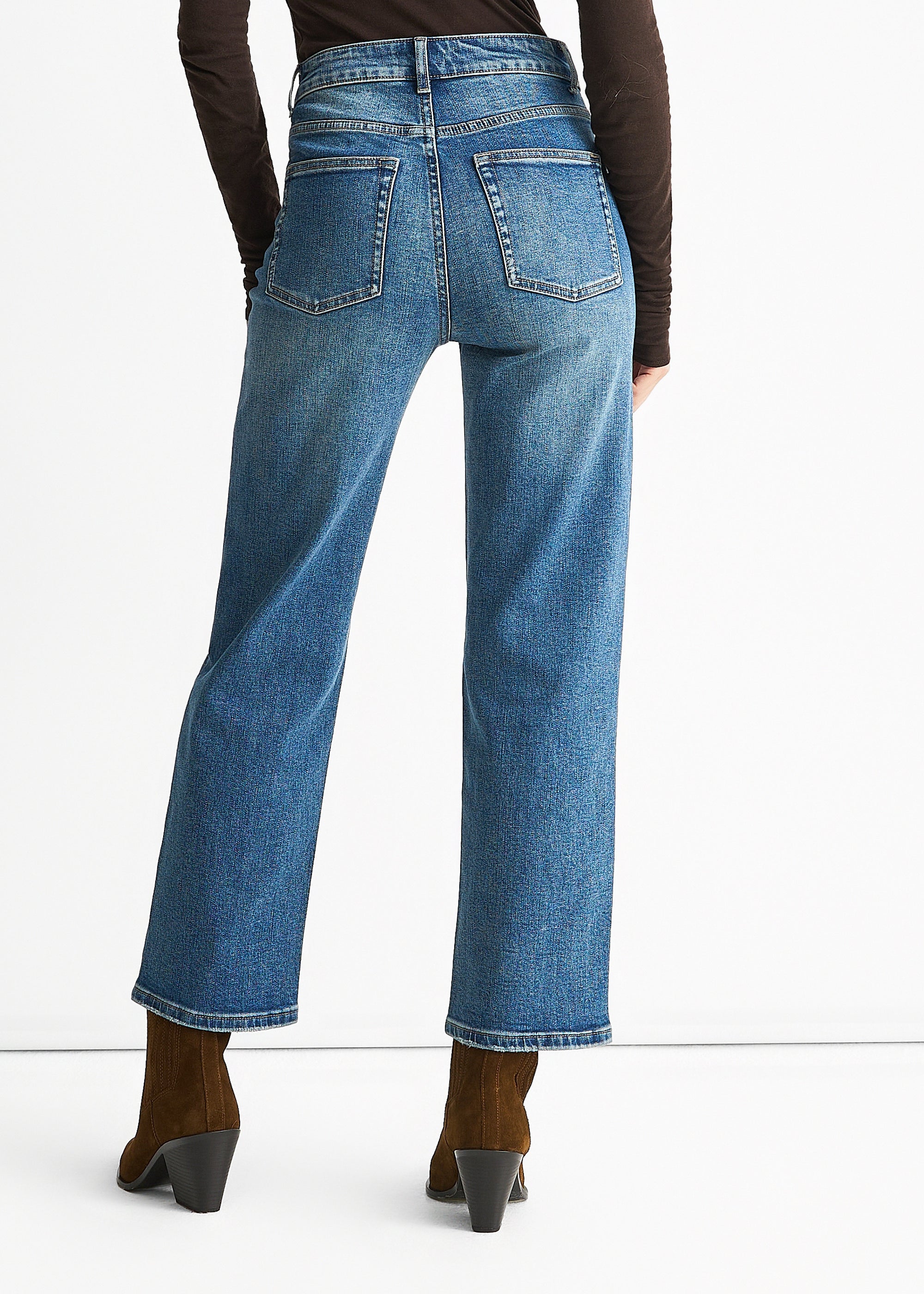 Blue Mid Rise Straight Leg Jeans