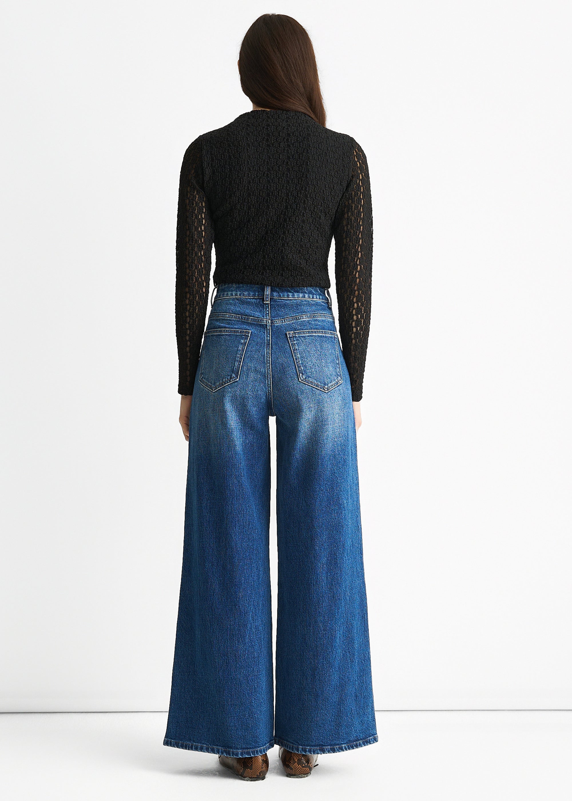 Blue Mid Rise Wide Leg Jeans