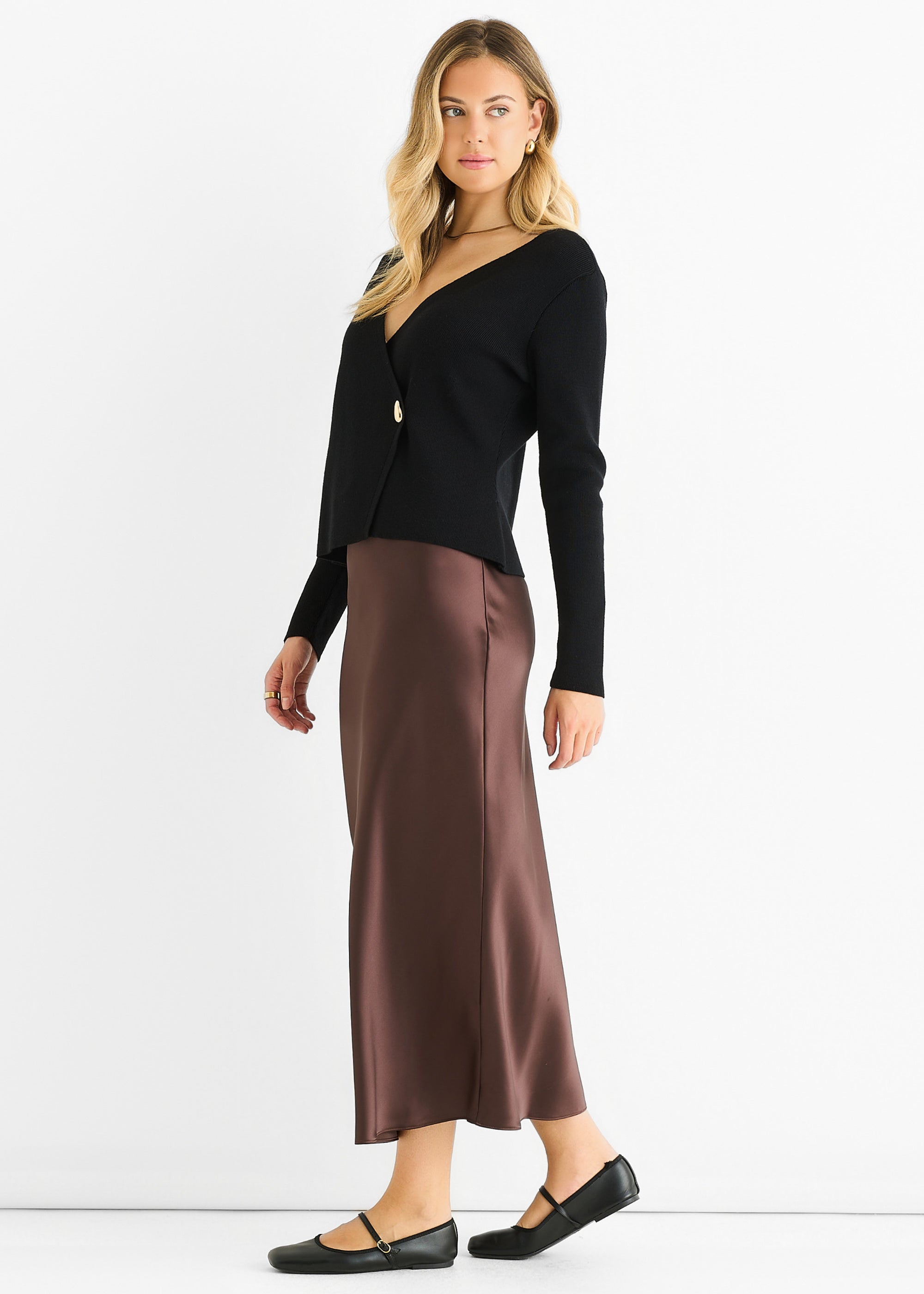 Black Button Wrap Compact Knit Cardigan