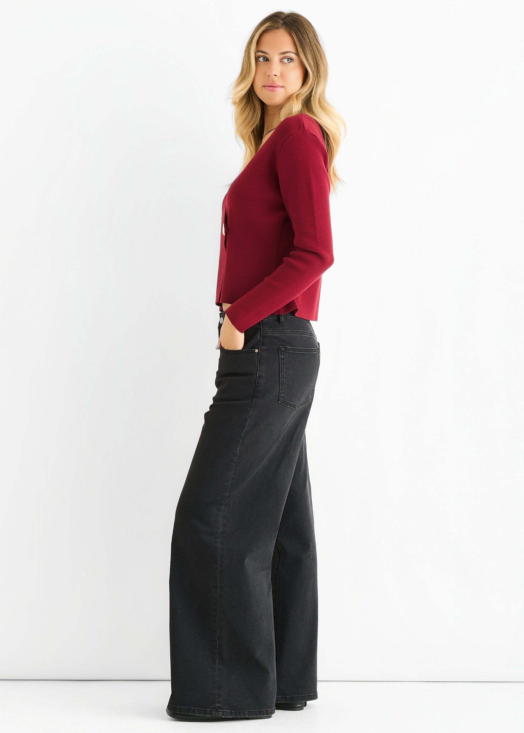 Burgundy Button Wrap Compact Knit Cardigan