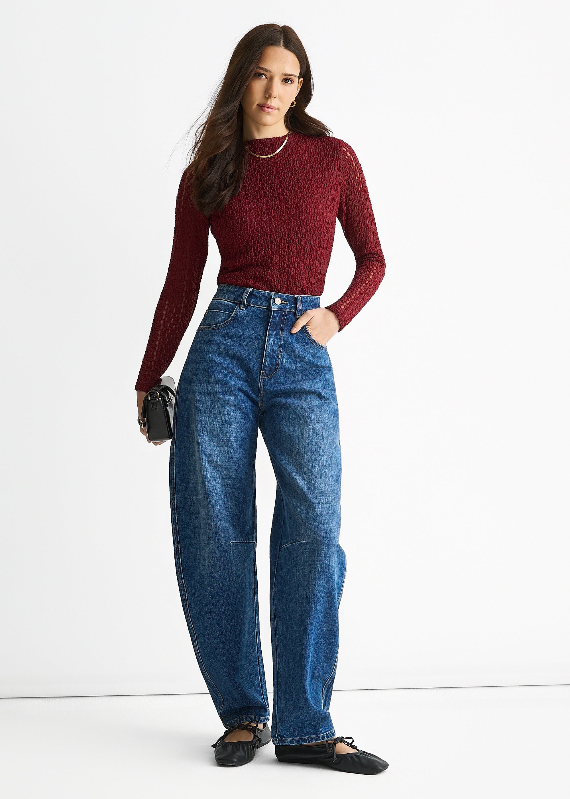 Blue Mid Rise Barrel Leg Jeans