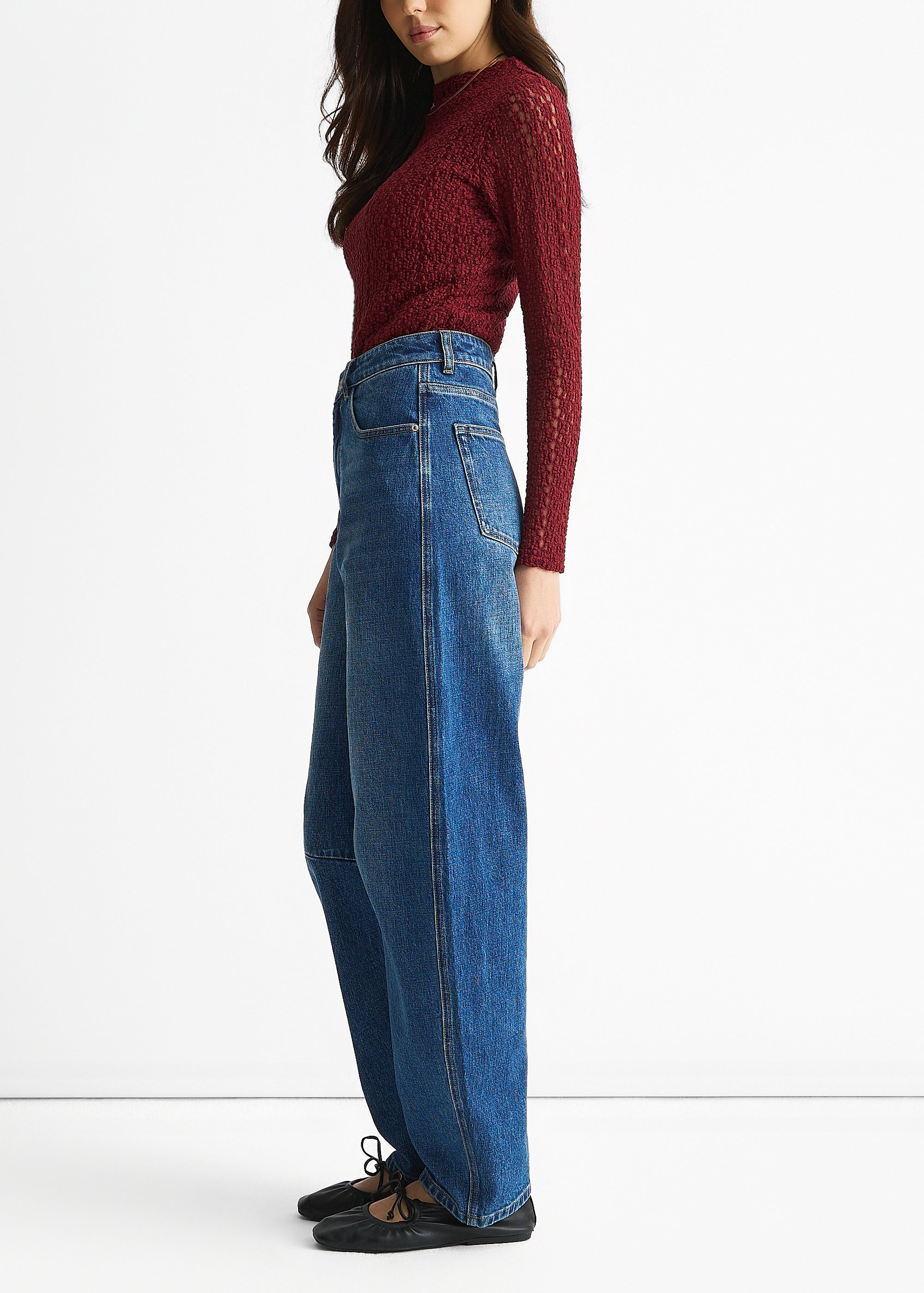 Blue Mid Rise Barrel Leg Jeans