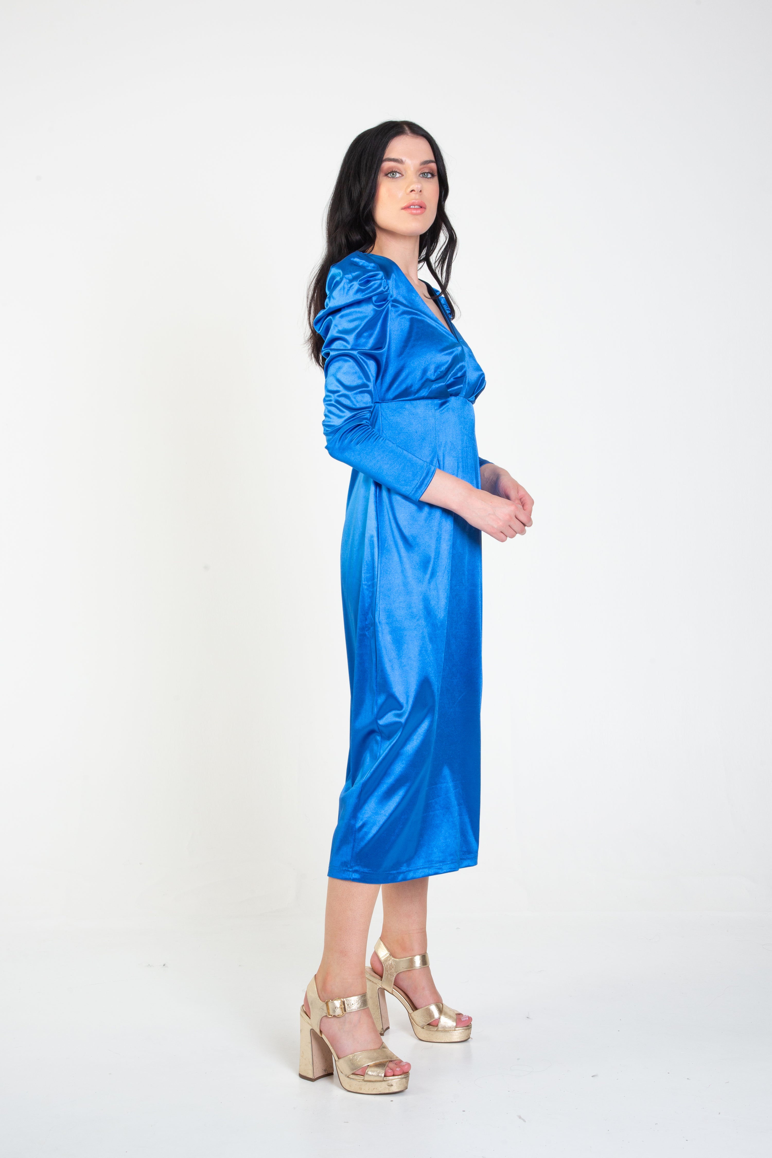Cobalt Blue V Neck Structured Jersey Midaxi Dress