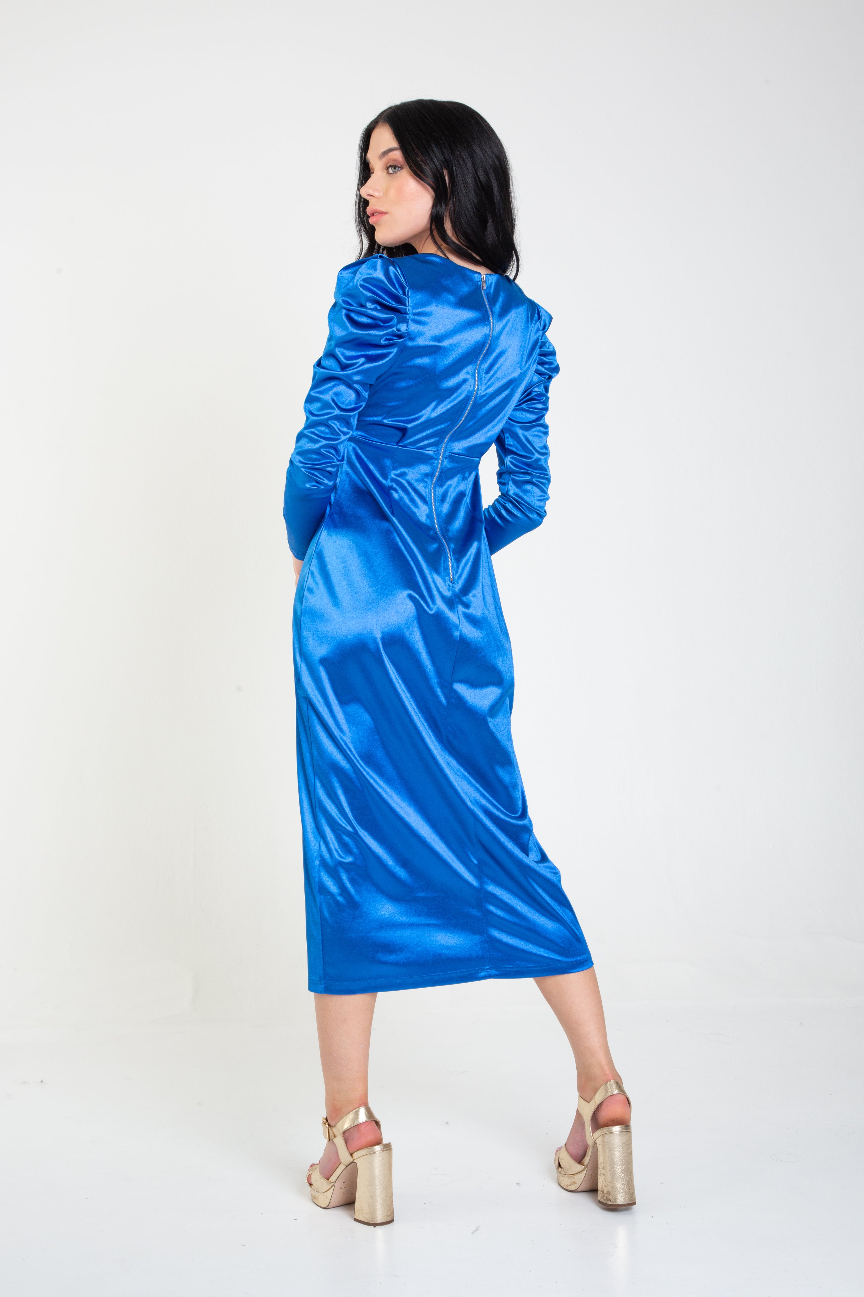 Cobalt Blue V Neck Structured Jersey Midaxi Dress