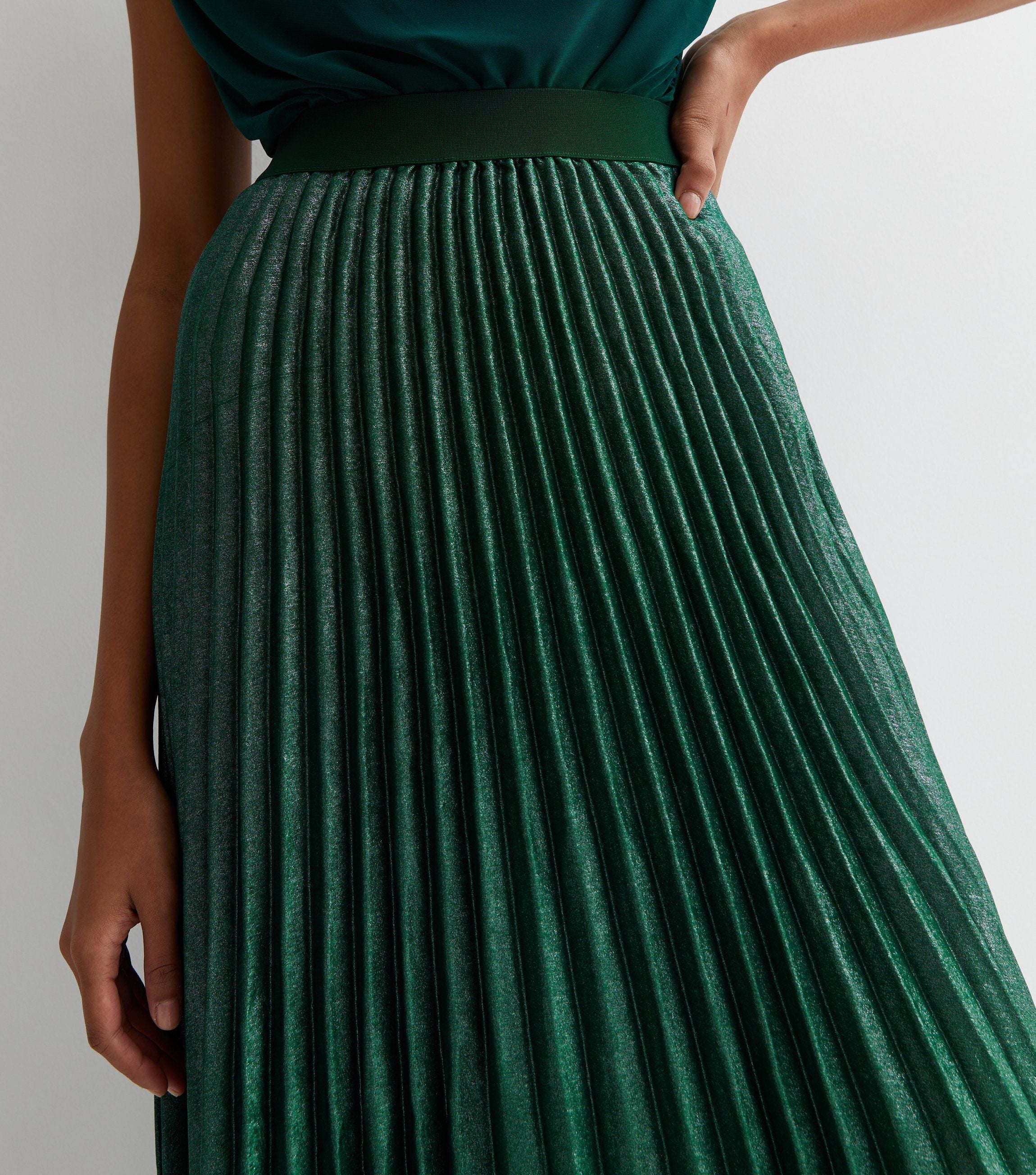 Green Pleated Midi Skirt