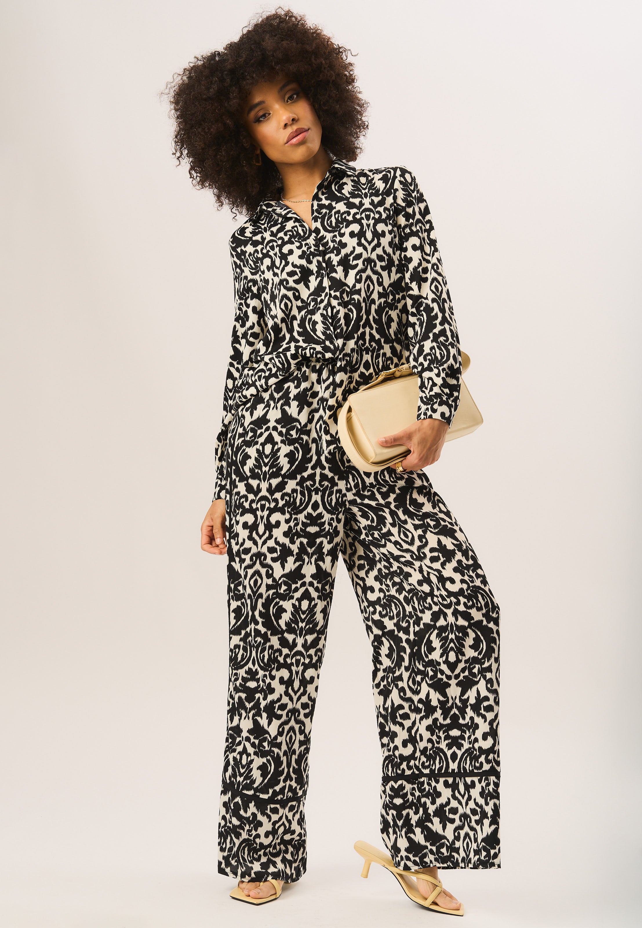 Mono Ikat Print Wide Leg Trousers