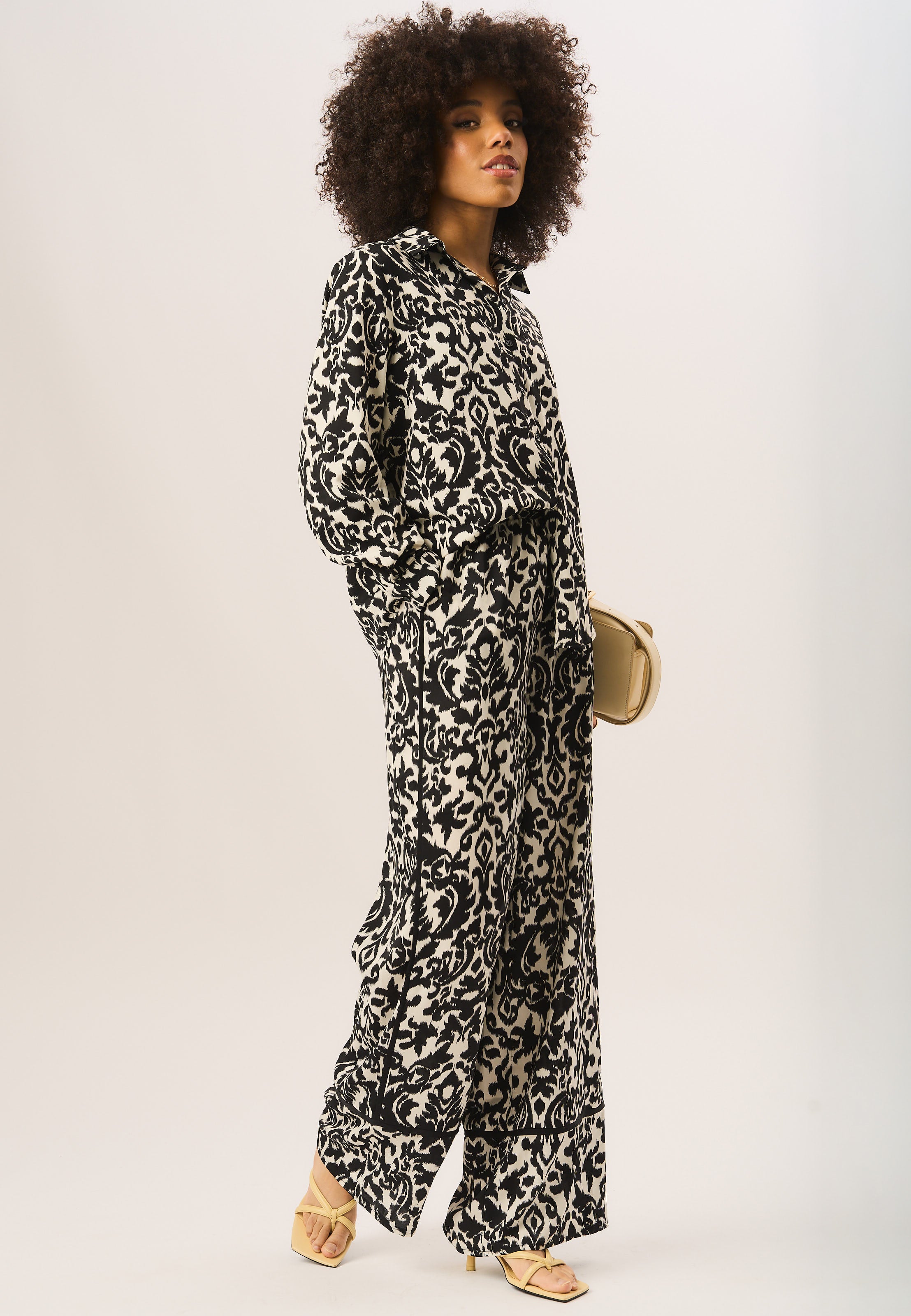 Mono Ikat Print Wide Leg Trousers