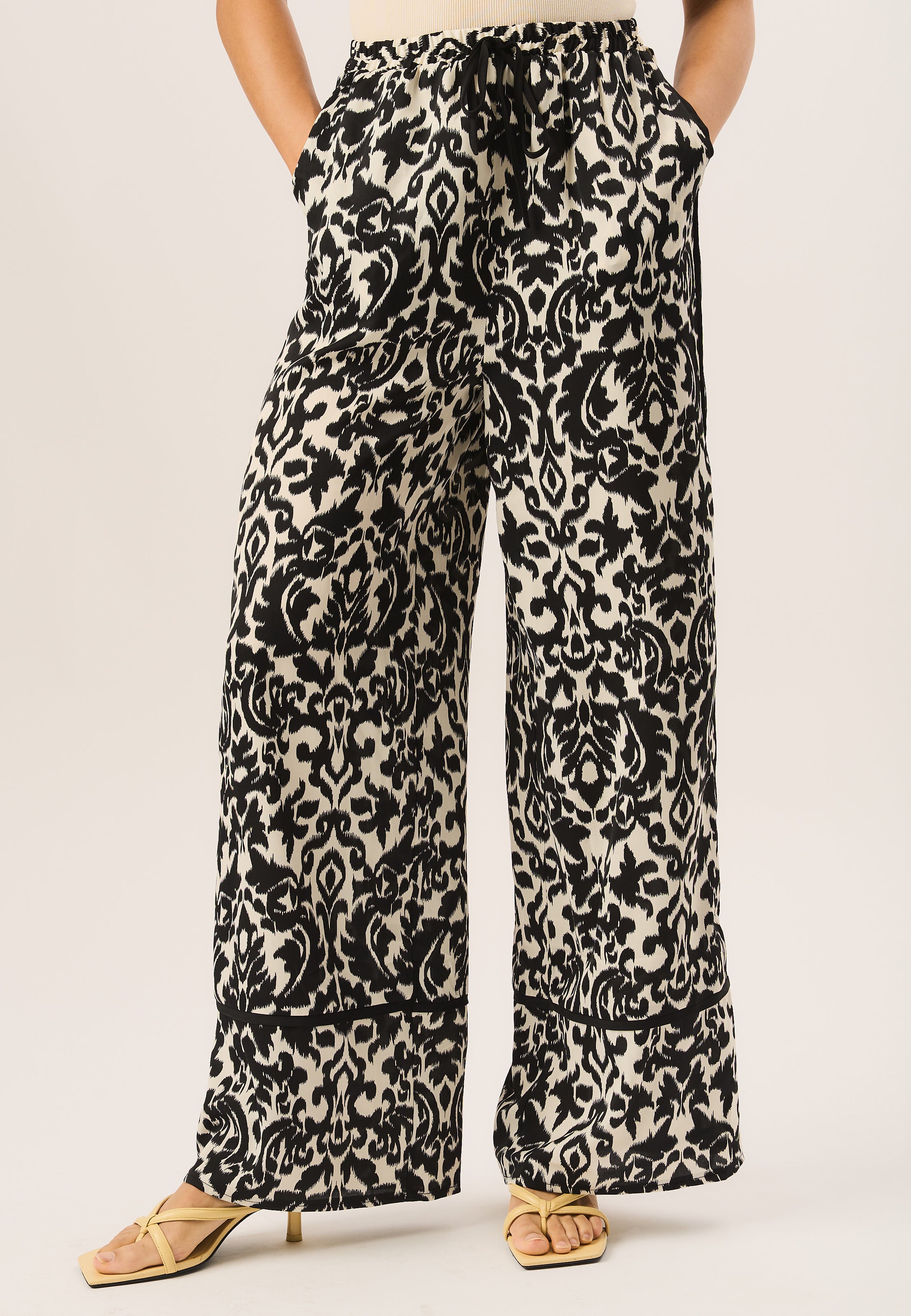 Mono Ikat Print Wide Leg Trousers