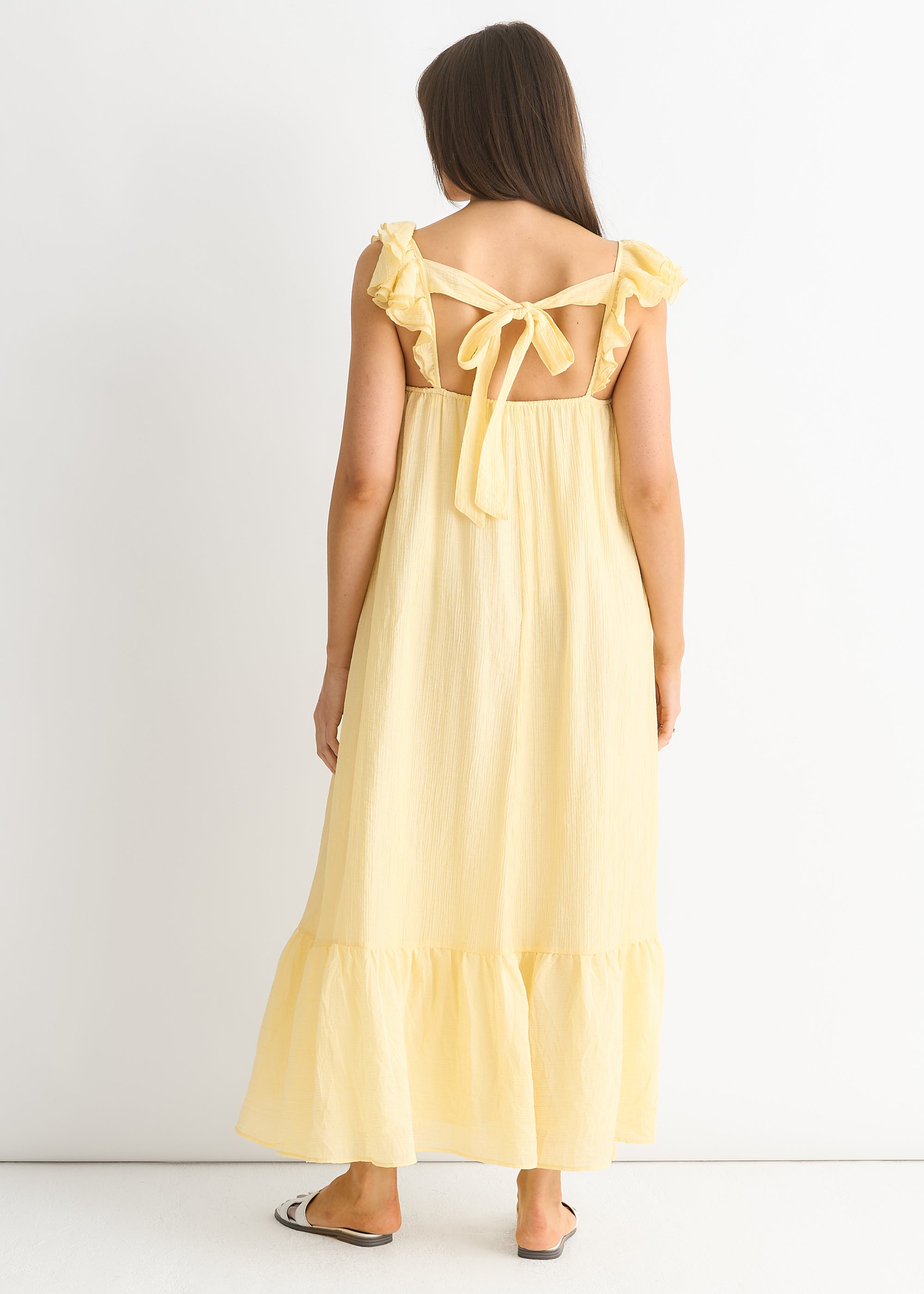 Lemon Ruffle Short Sleeve Viscose Maxi Dress